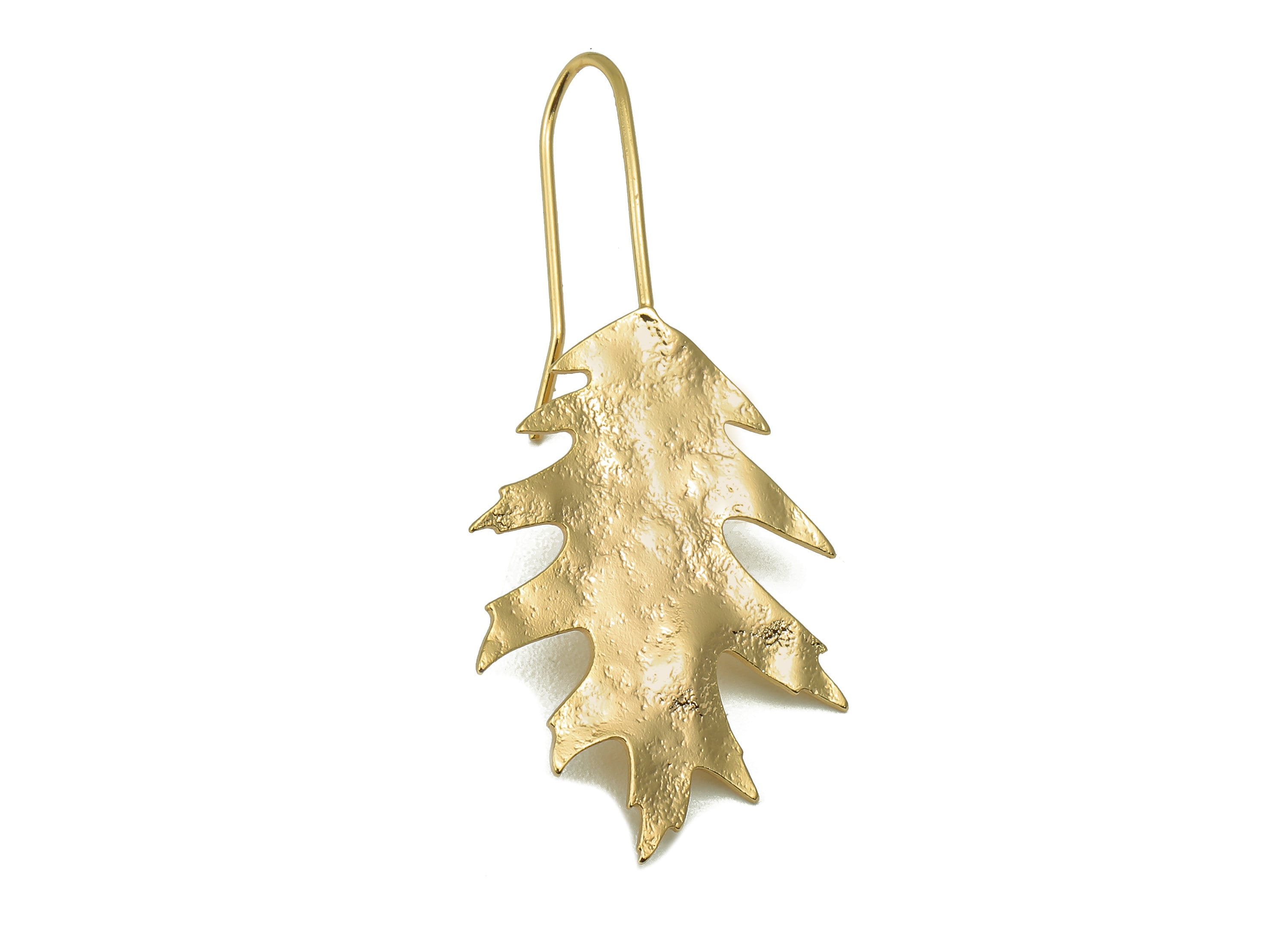 Brass Hammered Leaf Earrings - Gold pin Leaf Earring Wire - 18k real gold-plated brass- Plant Stud - Earring Post -39x19x1mm- RGP6141 - DOMEDBAZAAR
