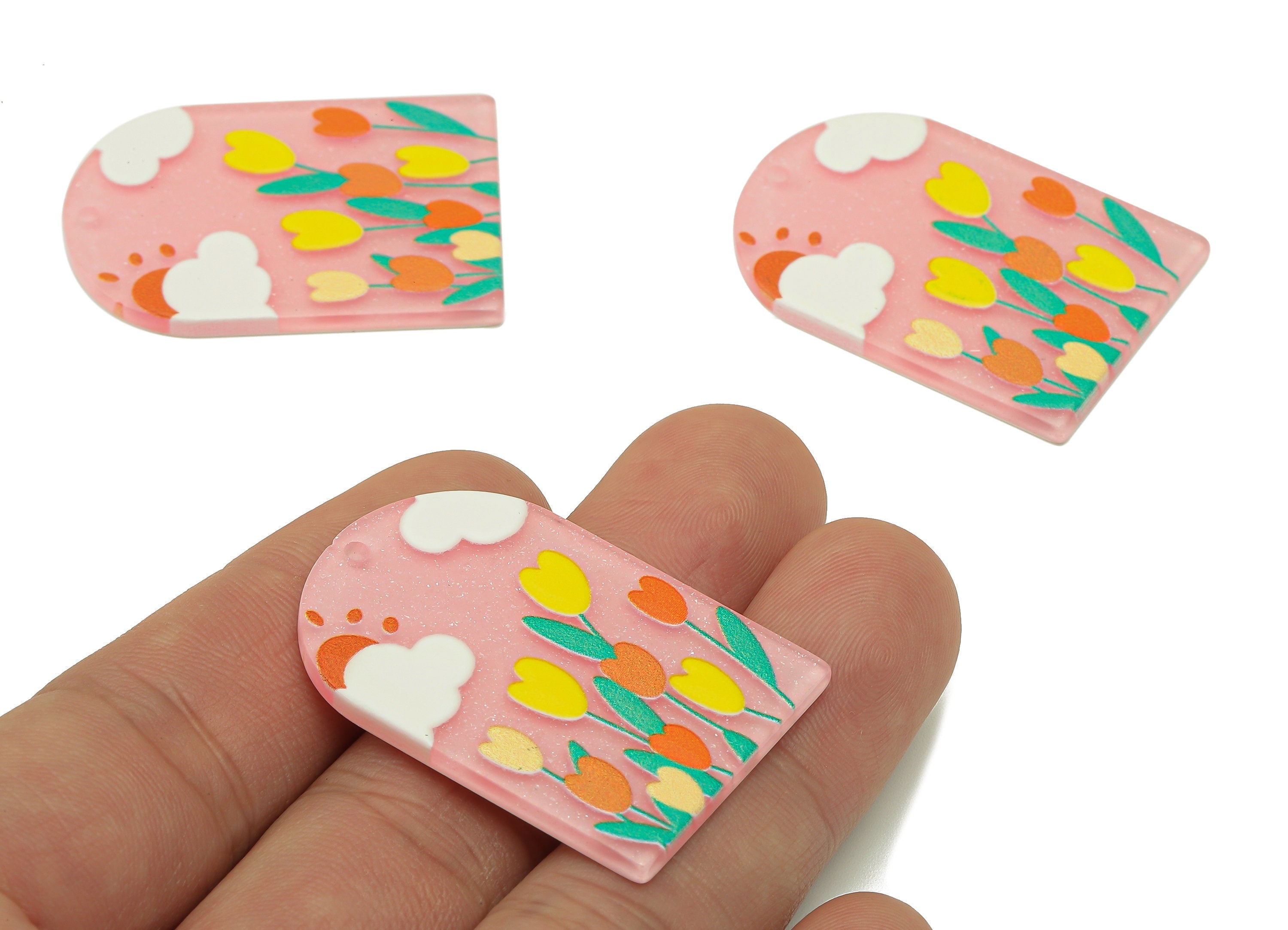 Domed Acrylic Summer Charm - Sun Tulip Pendant - Acrylic Cloud Earring Charm - DIY Jewelry Making Supplies - 37.84 x 26.88 x 1.98mm - AC2605 - DOMEDBAZAAR