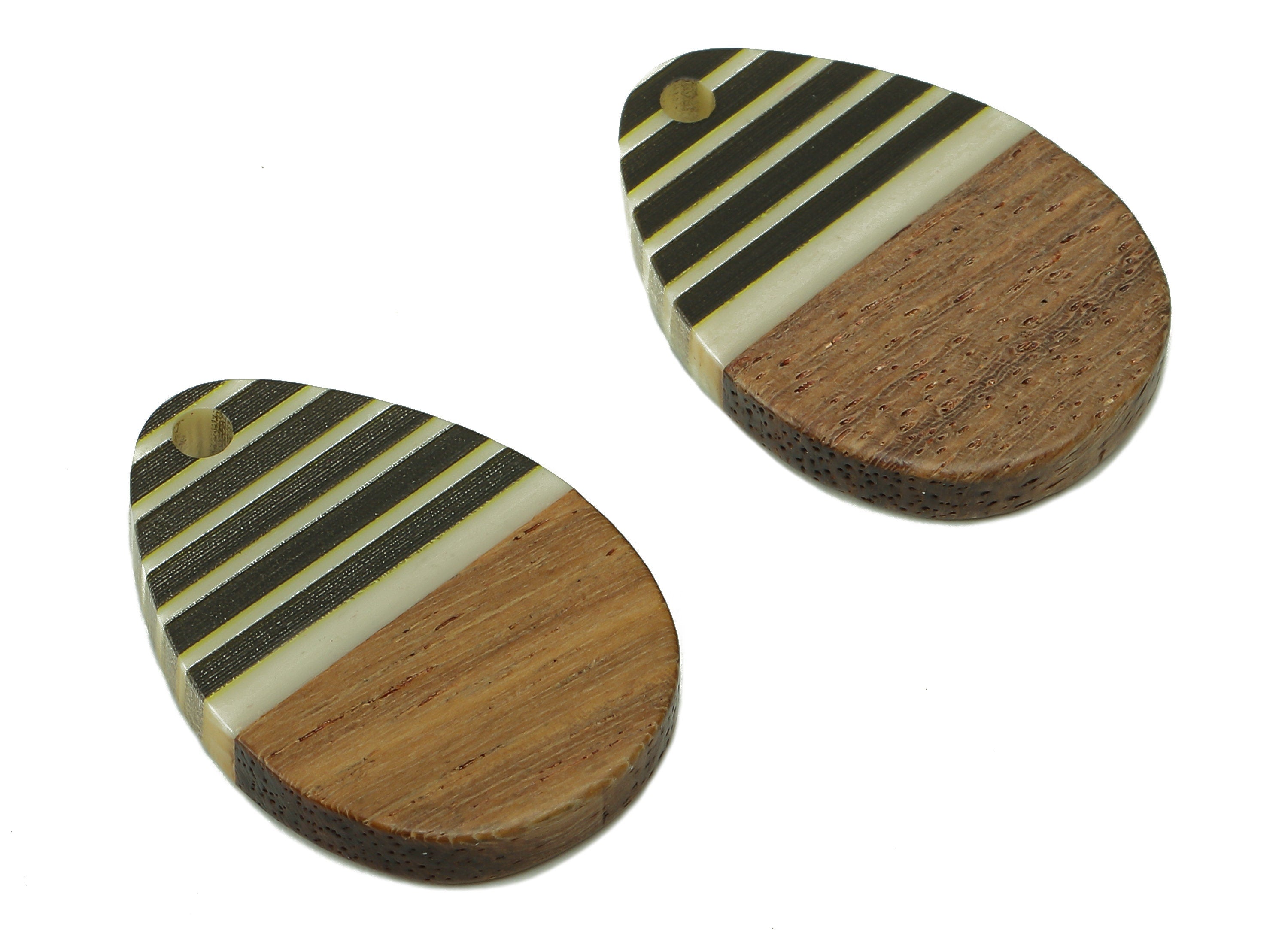 Mahogany Wood Earring Charms - Resin Teardrop Pendant - Wood Resin Drop Charm - Jewelry Supplies - 24.63 x 17.22 x 3.38mm- BB1309 - DOMEDBAZAAR