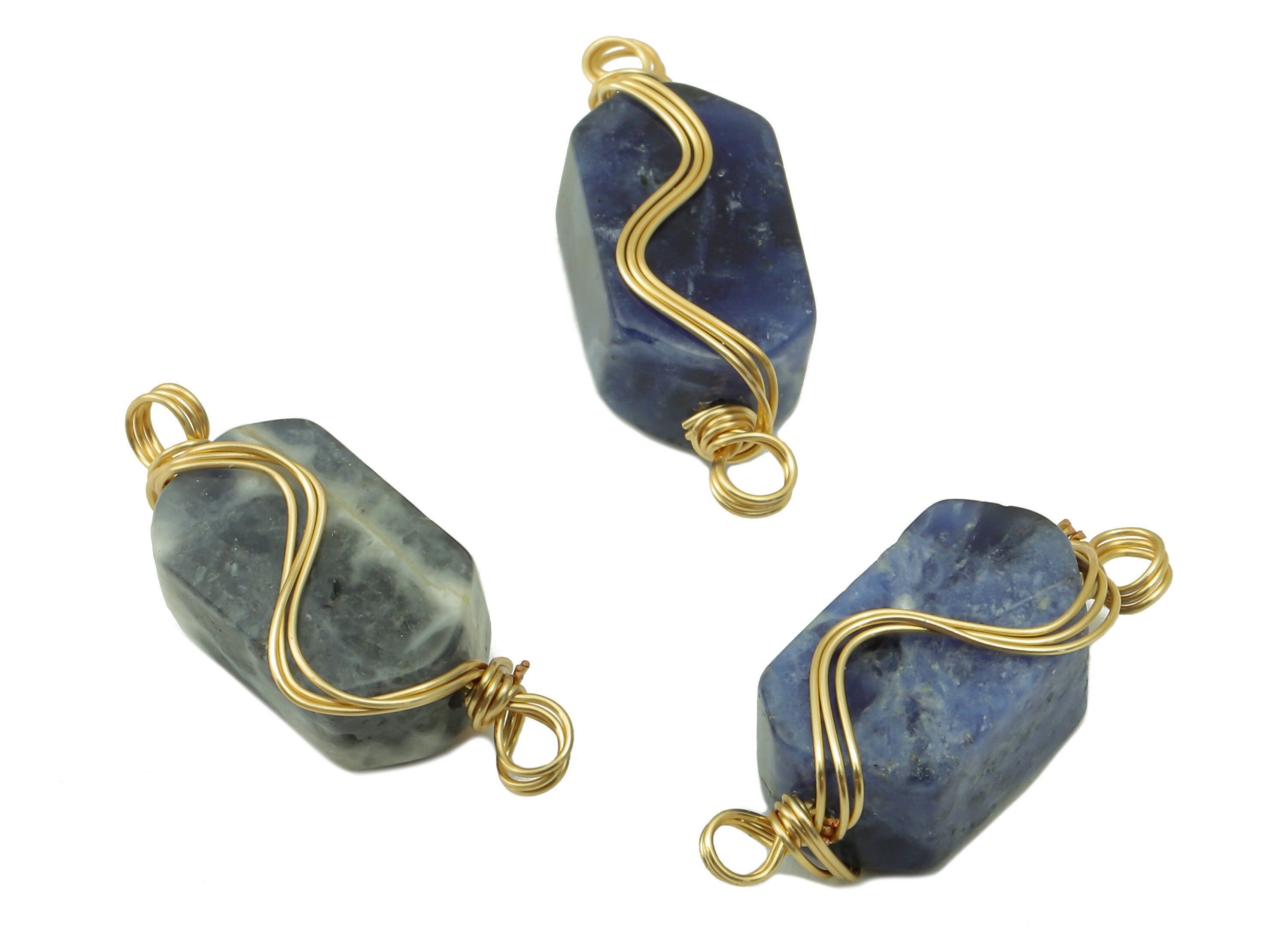 Vein Stone Earring Charms - Brass Wire Wrapped Pendant - Blue Vein Stone - Natural Stone Connector - Gold Tone Plated –19.6x7x 5.56mm–NS1892 - DOMEDBAZAAR