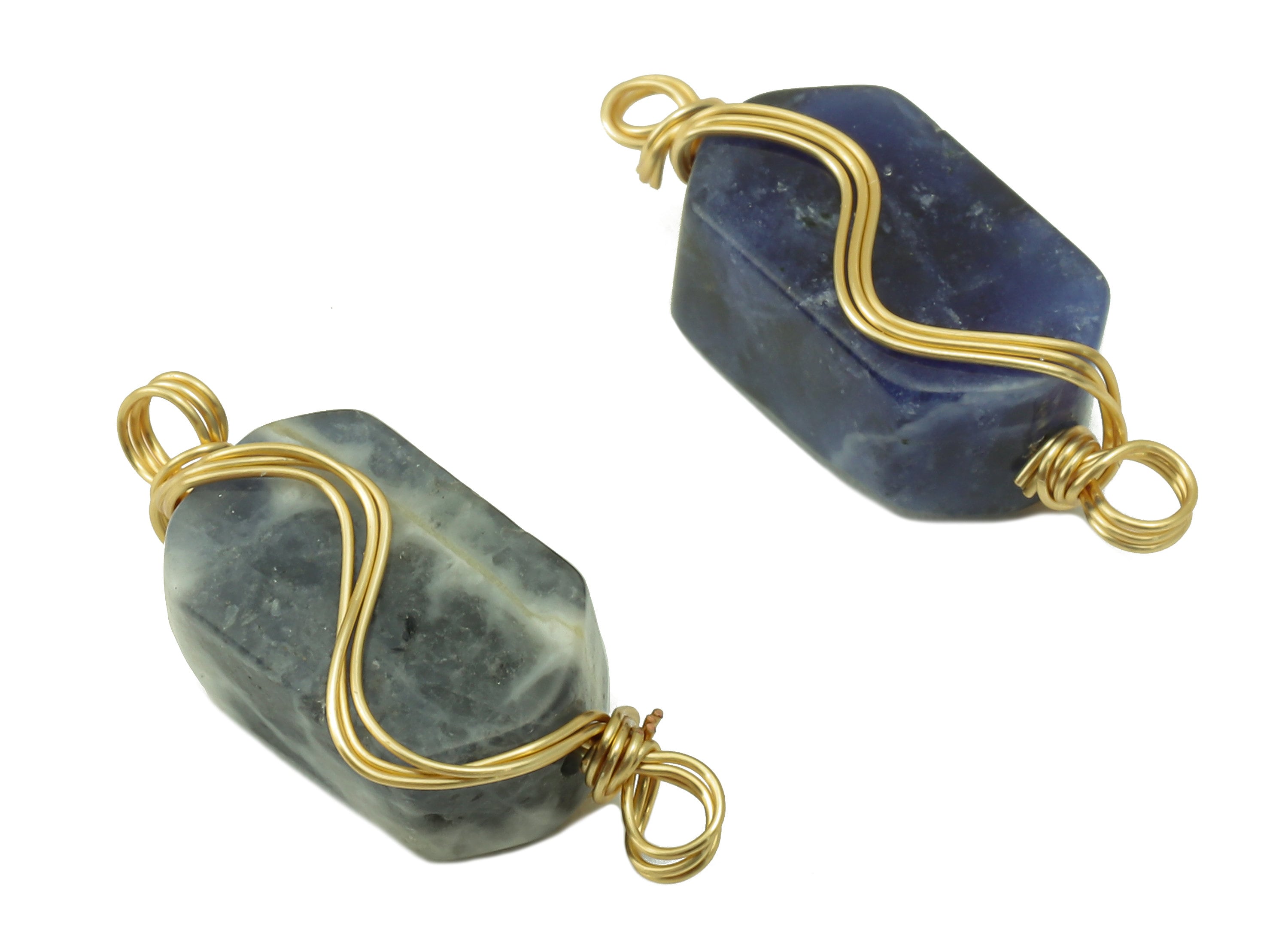 Vein Stone Earring Charms - Brass Wire Wrapped Pendant - Blue Vein Stone - Natural Stone Connector - Gold Tone Plated –19.6x7x 5.56mm–NS1892 - DOMEDBAZAAR