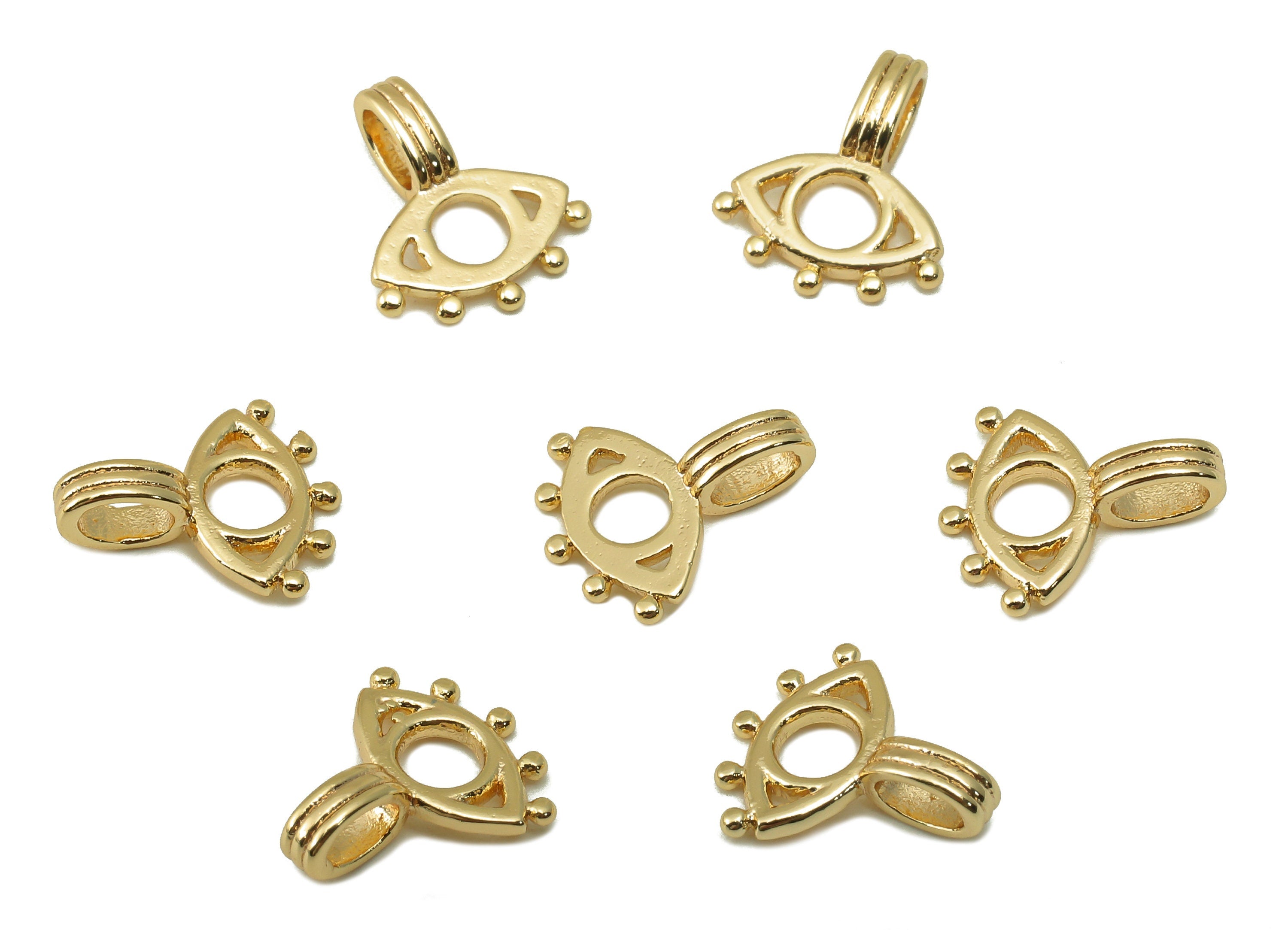 Brass Eye Earring Charm - Brass Gold Mini Pendant - Textured Eye Earring - Jewelry Making - 18K Real Gold Plated Brass-11.x9.7x0.9mm-RGP6663 - DOMEDBAZAAR