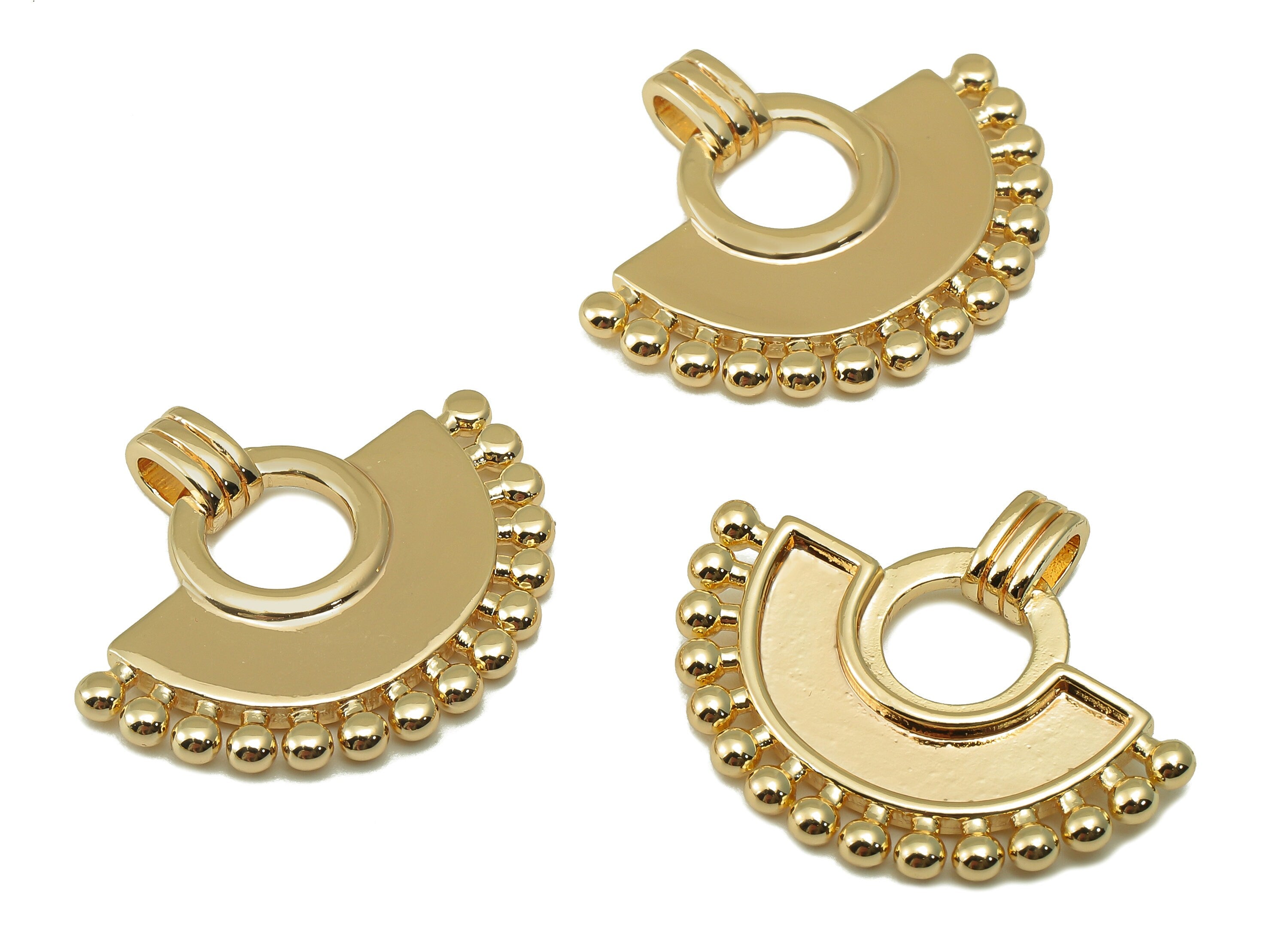 Brass Sector Earring Charm - Brass Sector Dot Earring With Hoop - Gold Textured Pendant - For Necklace -Jewelry Making-22.7x27x2.5mm-RGP6668 - DOMEDBAZAAR