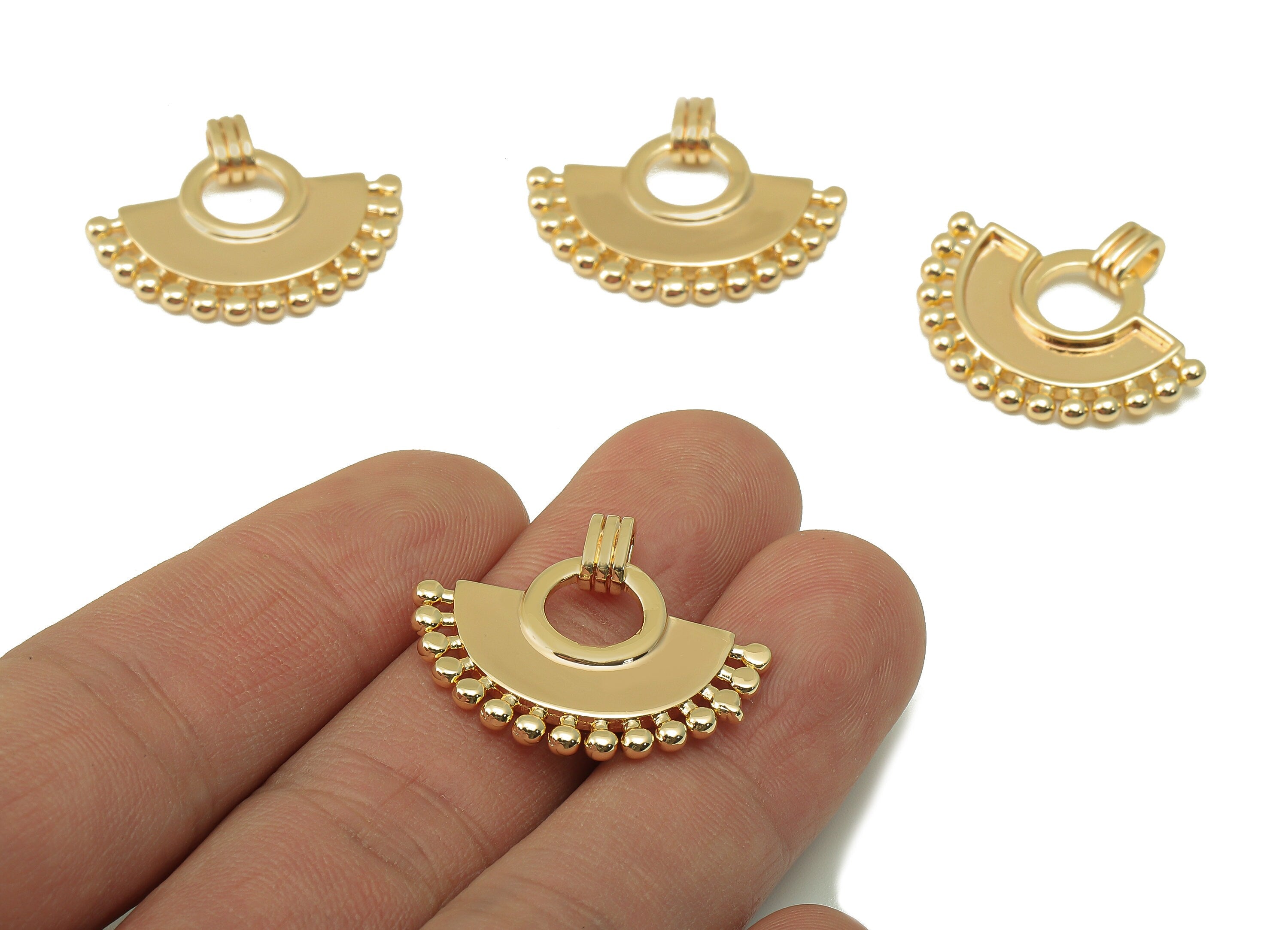Brass Sector Earring Charm - Brass Sector Dot Earring With Hoop - Gold Textured Pendant - For Necklace -Jewelry Making-22.7x27x2.5mm-RGP6668 - DOMEDBAZAAR