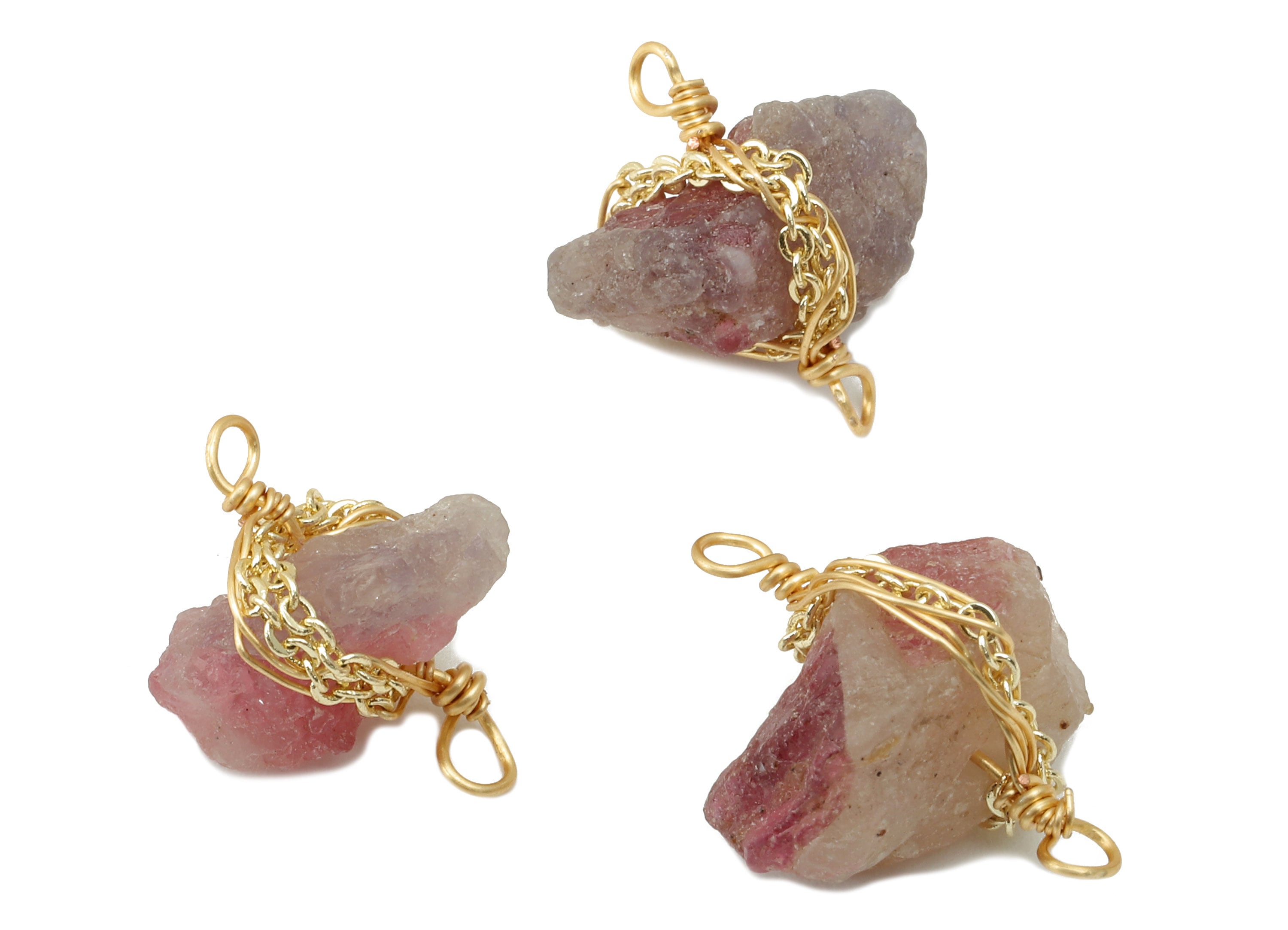 Tourmaline Earring Charm - Brass Wire Wrapped Pendant - Crystal Healing - Natural Stone Connector - Gold Tone Plated -12x 17x7.49mm-NS1893D - DOMEDBAZAAR