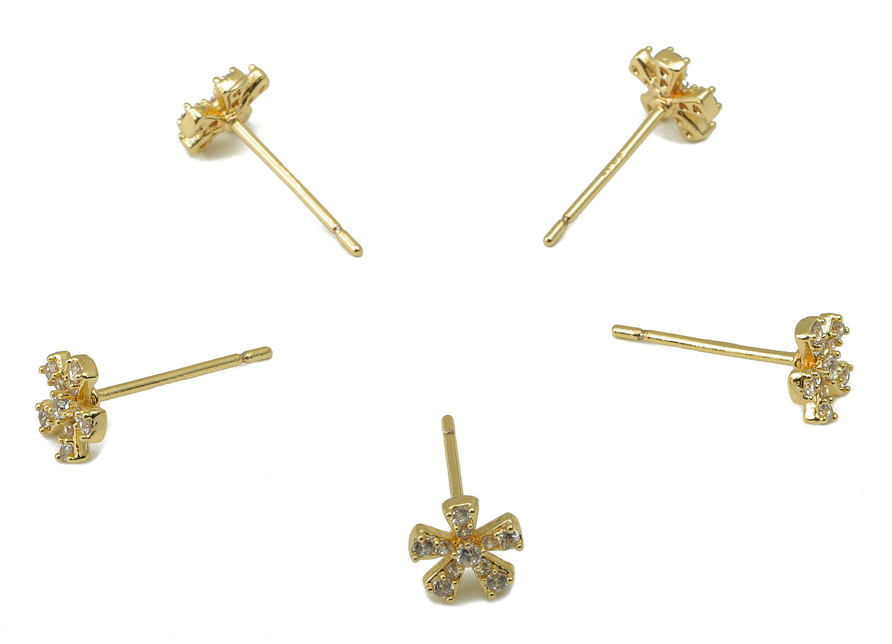 Brass Flower Bee Earring Stud - Waterdrop Cubic Zirconia Earring Post - CZ Leaf Stud Earring - 18k real gold-plated brass-6x8x2mm- RGP6152 - DOMEDBAZAAR