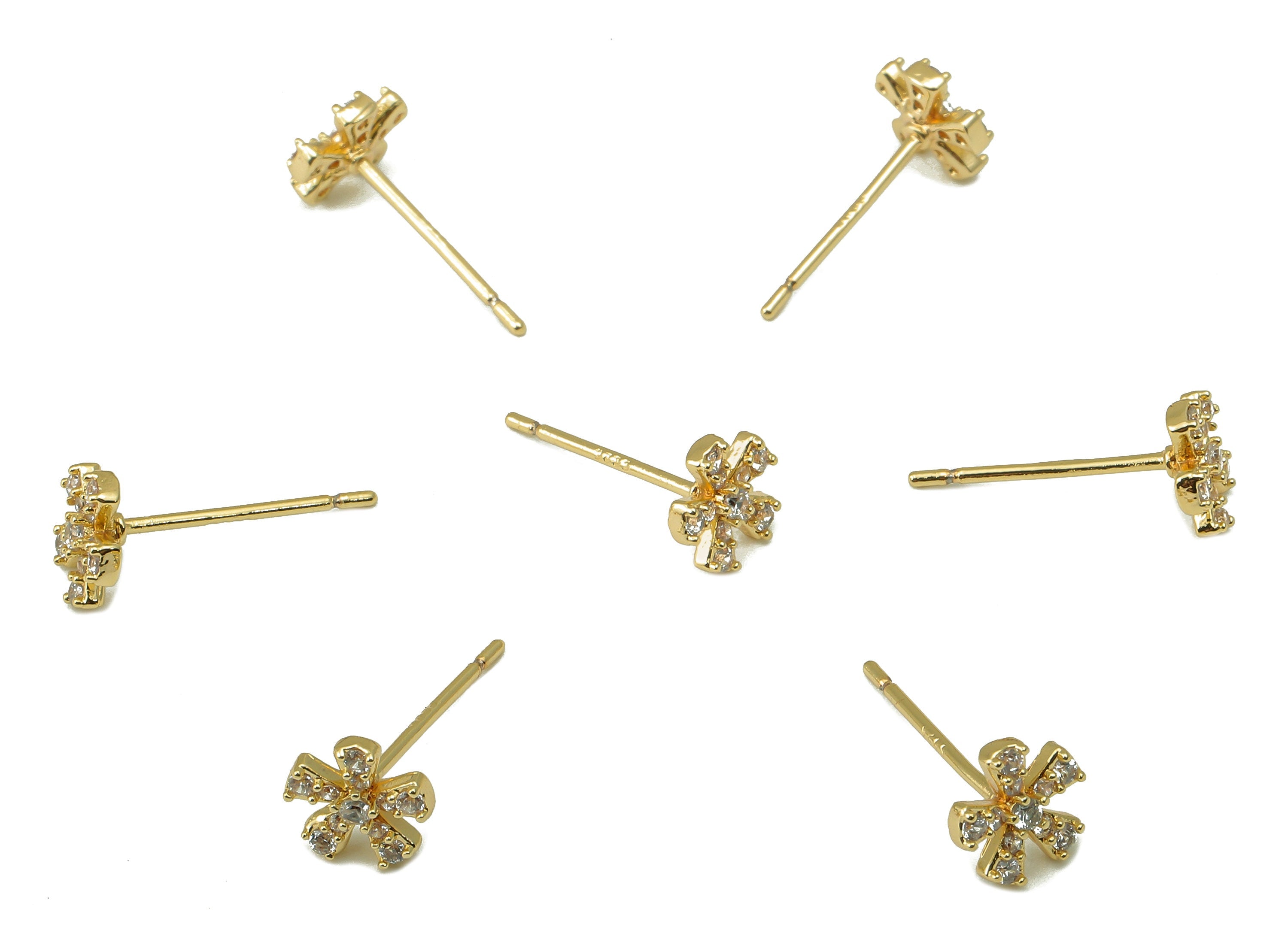 Brass Flower Bee Earring Stud - Waterdrop Cubic Zirconia Earring Post - CZ Leaf Stud Earring - 18k real gold-plated brass-6x8x2mm- RGP6152 - DOMEDBAZAAR