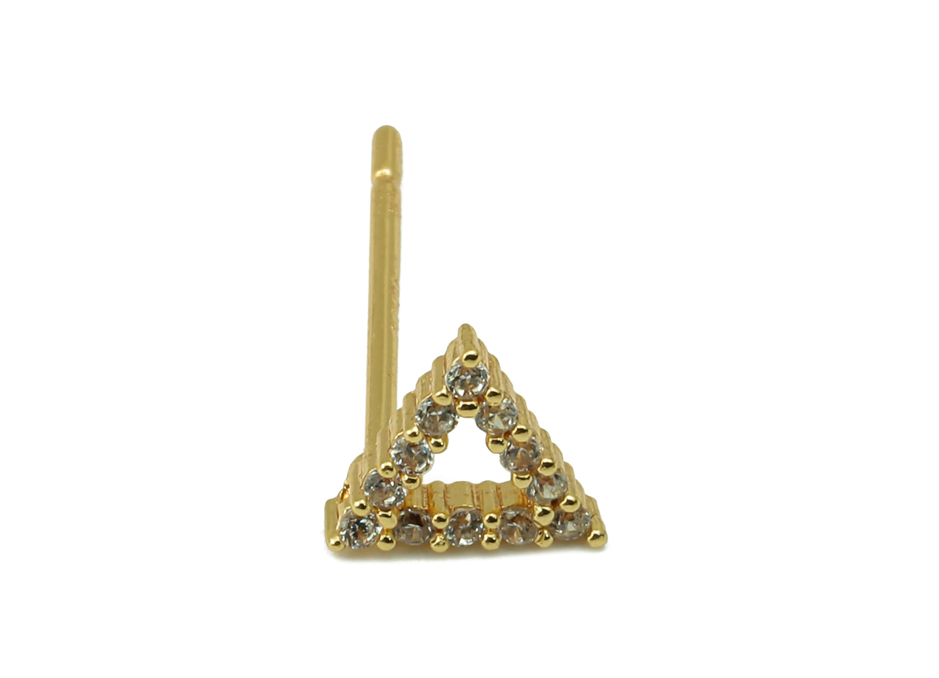 Brass Carved Triangle Earring Post - Gold Cubic Zirconia Triangle Earring Stud -CZ Stud-18k real gold-plated brass- 9x7x2mm- RGP6151 - DOMEDBAZAAR