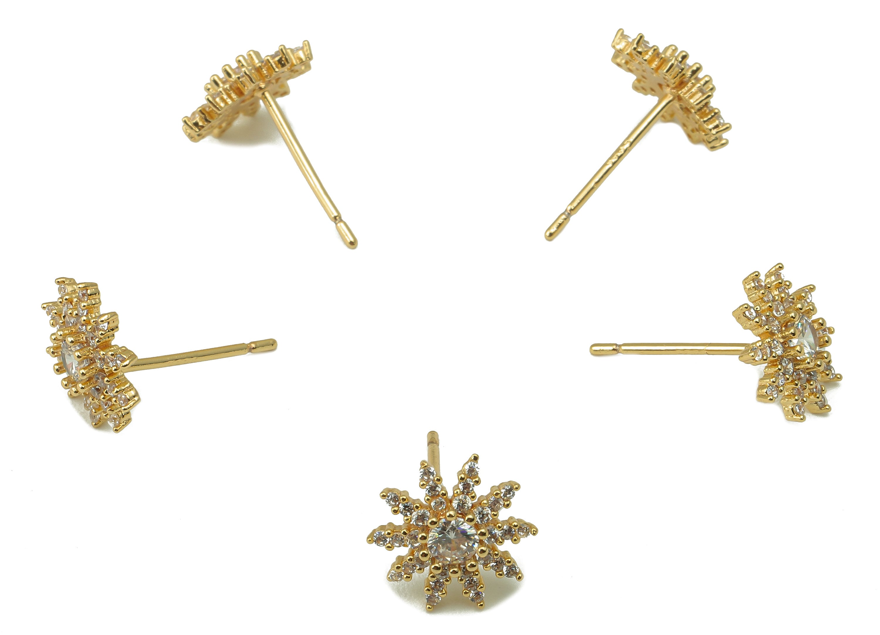 Brass Sunflower Earring Stud - Suspension Cubic Zirconia Flower Earring Post - Stud Earring - 18k real gold-plated brass-10x10x3mm- RGP6154 - DOMEDBAZAAR