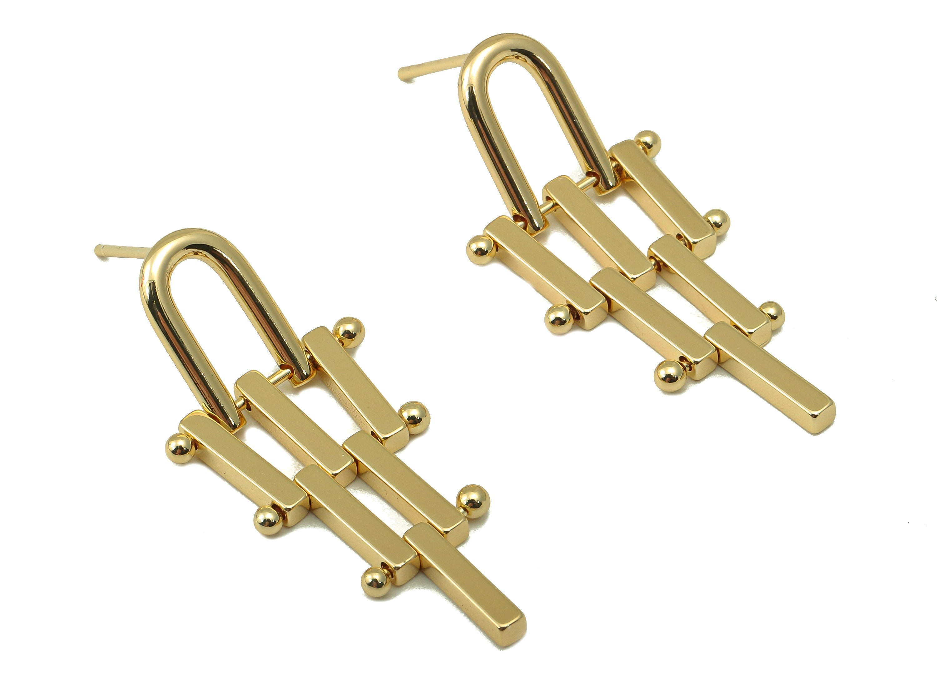 Brass Rectangle Bar Stud Earring - Gold Bar Earring Post - Gold Geometry Bar Earring Post - 18K Real Gold Plating -38x17x2mm- RGP6156 - DOMEDBAZAAR