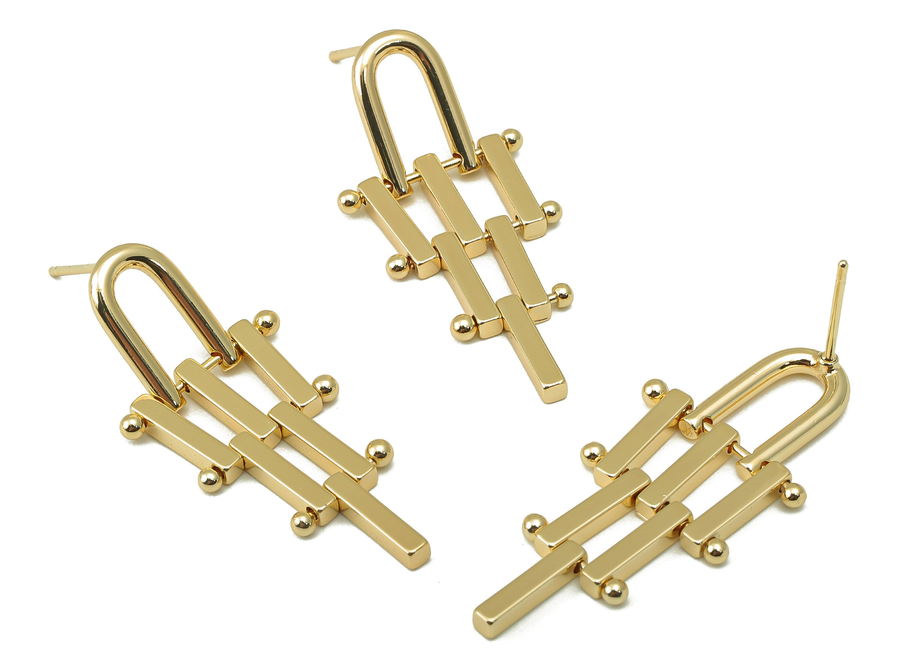 Brass Rectangle Bar Stud Earring - Gold Bar Earring Post - Gold Geometry Bar Earring Post - 18K Real Gold Plating -38x17x2mm- RGP6156 - DOMEDBAZAAR