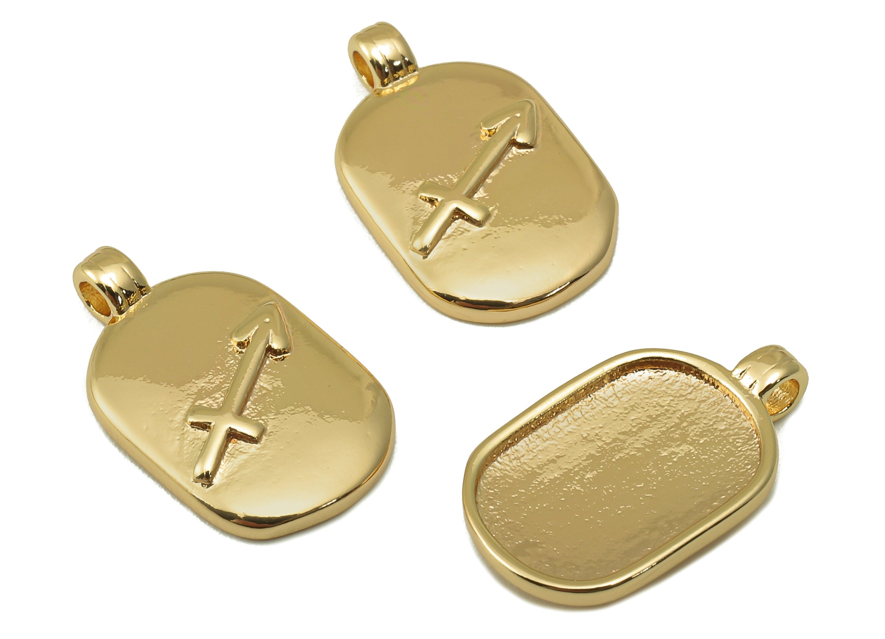 Brass Ellipse Earring Charm - Brass Constellation Earring -Textured Oval Sagittarius Pendant-For Necklace-JewelryMaking-18x11x2.7mm-RGP6669L - DOMEDBAZAAR