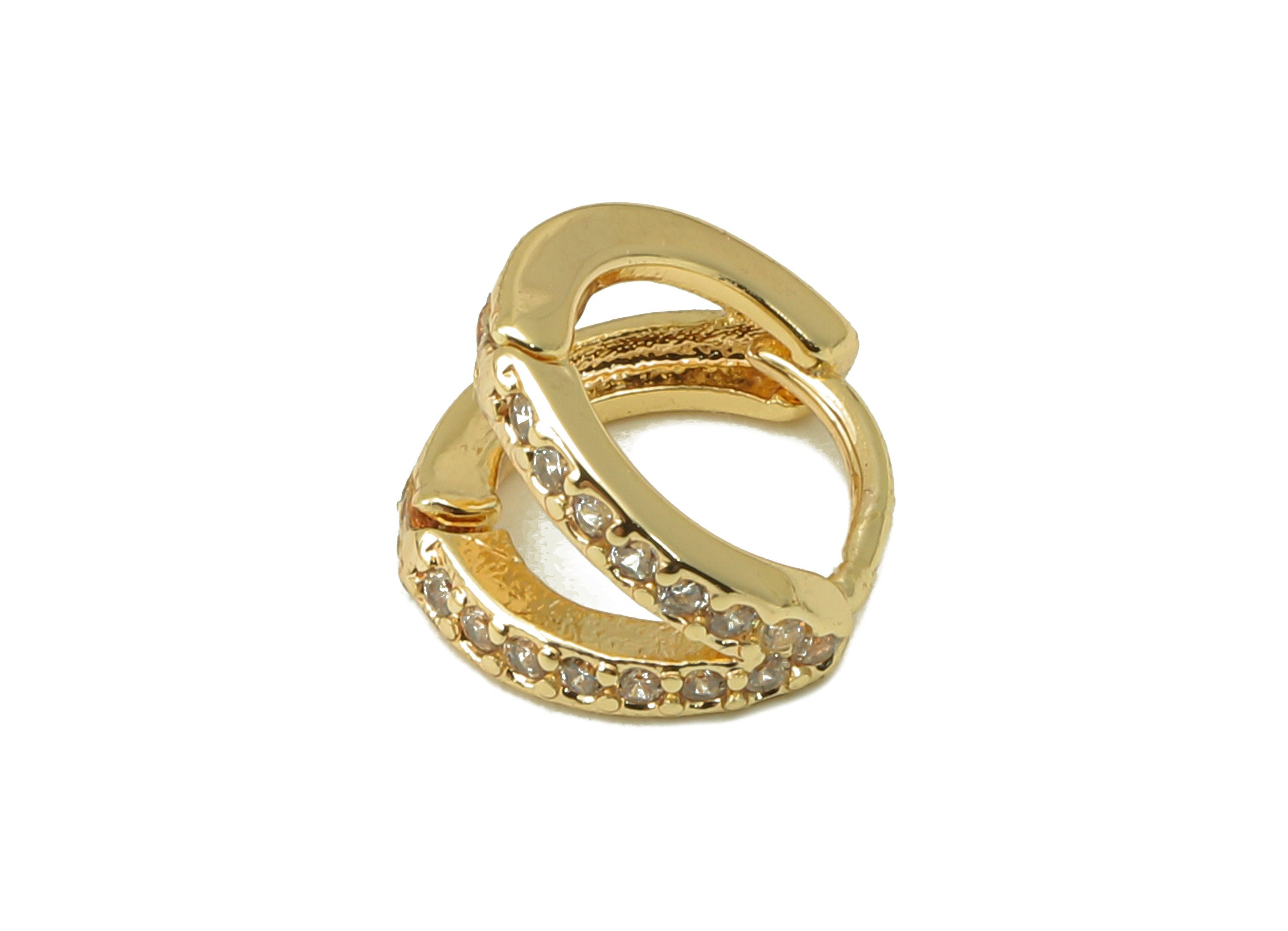 Brass Mini Round Earring Clasp - Cubic Zirconia CZ Hoop Clasp - Tiny Hugge Earring Clasp - 18K Real Gold Plating -8x9x1.5mm - RGP6160 - DOMEDBAZAAR