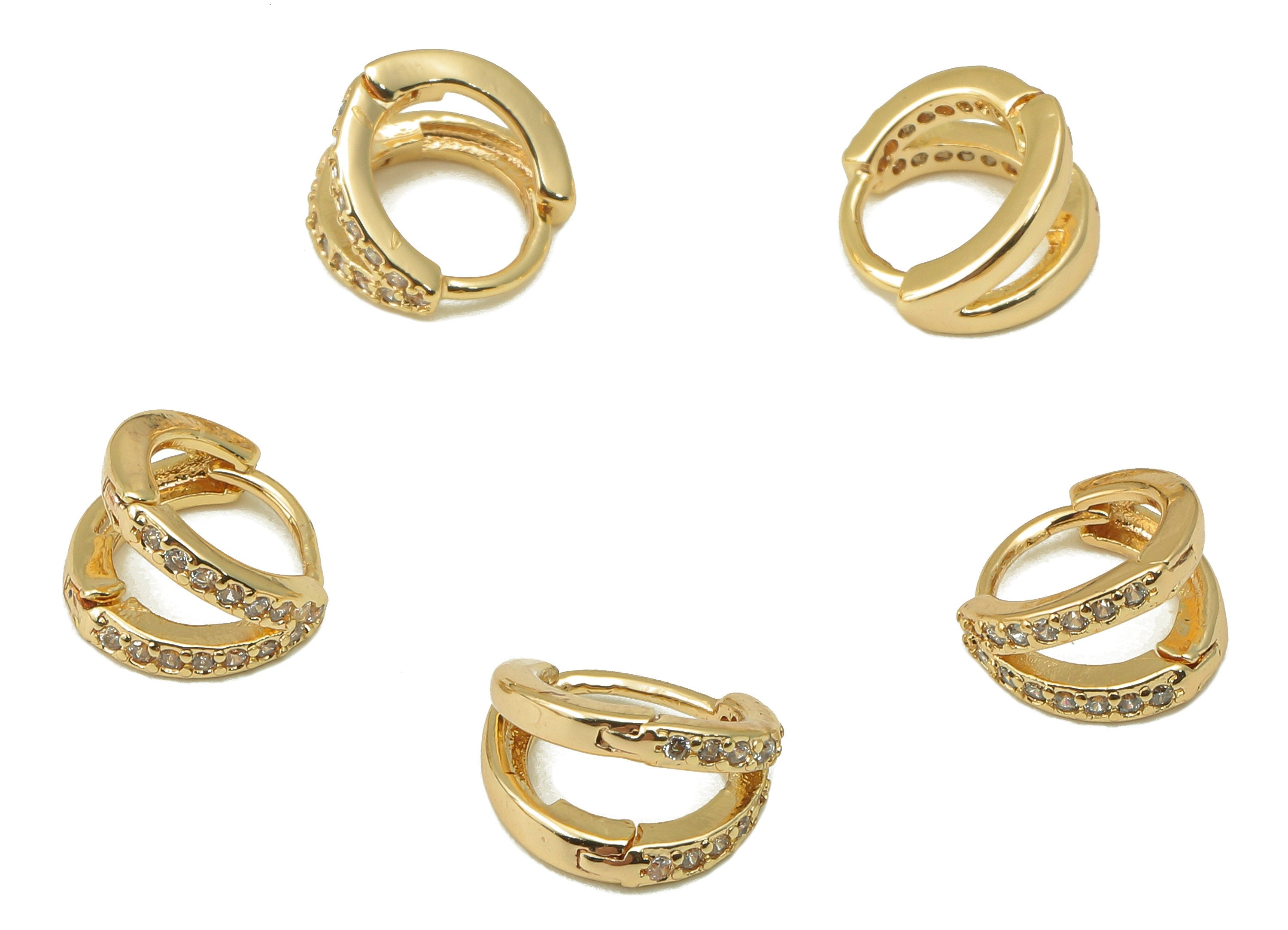 Brass Mini Round Earring Clasp - Cubic Zirconia CZ Hoop Clasp - Tiny Hugge Earring Clasp - 18K Real Gold Plating -8x9x1.5mm - RGP6160 - DOMEDBAZAAR
