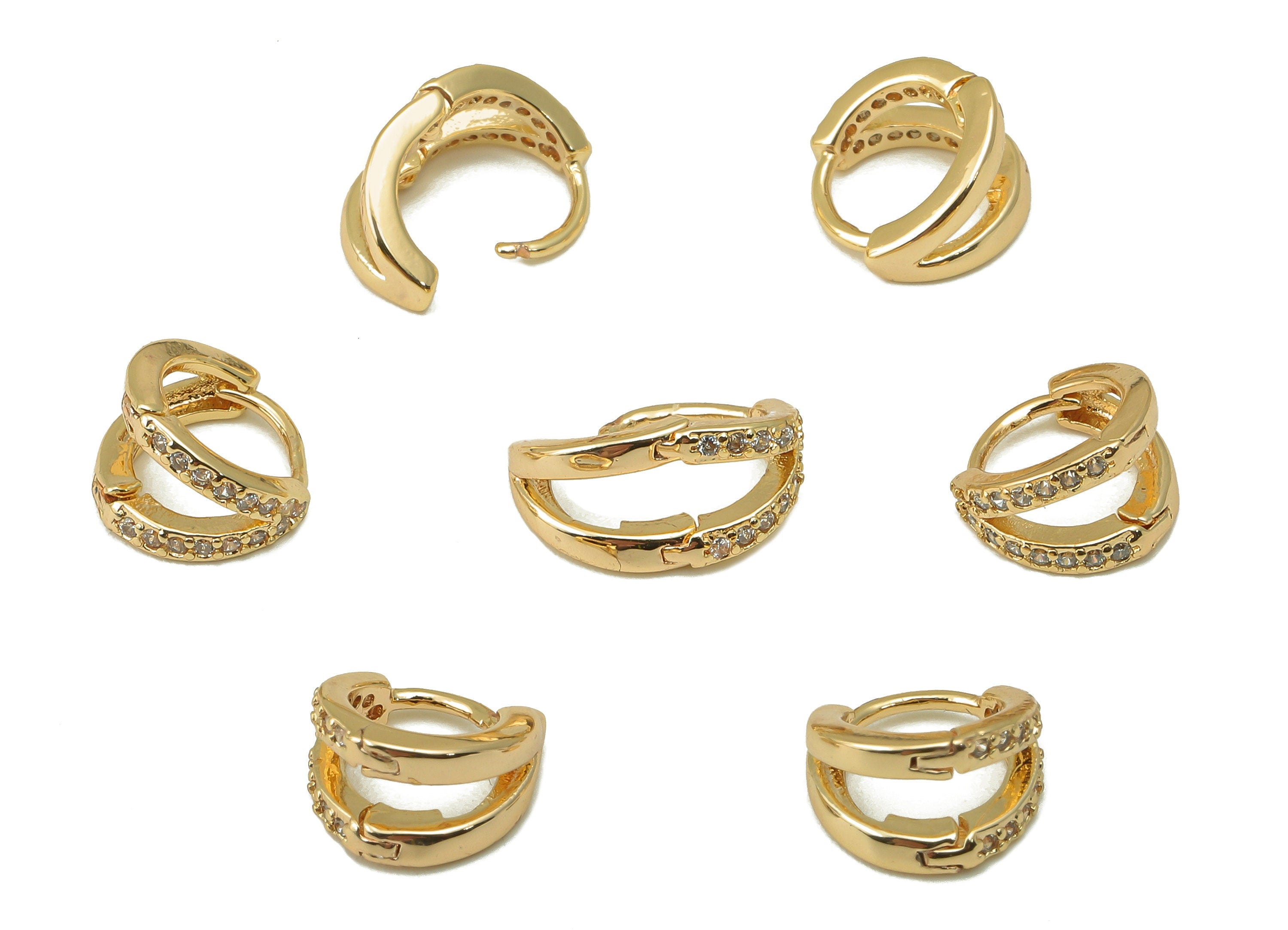 Brass Mini Round Earring Clasp - Cubic Zirconia CZ Hoop Clasp - Tiny Hugge Earring Clasp - 18K Real Gold Plating -8x9x1.5mm - RGP6160 - DOMEDBAZAAR
