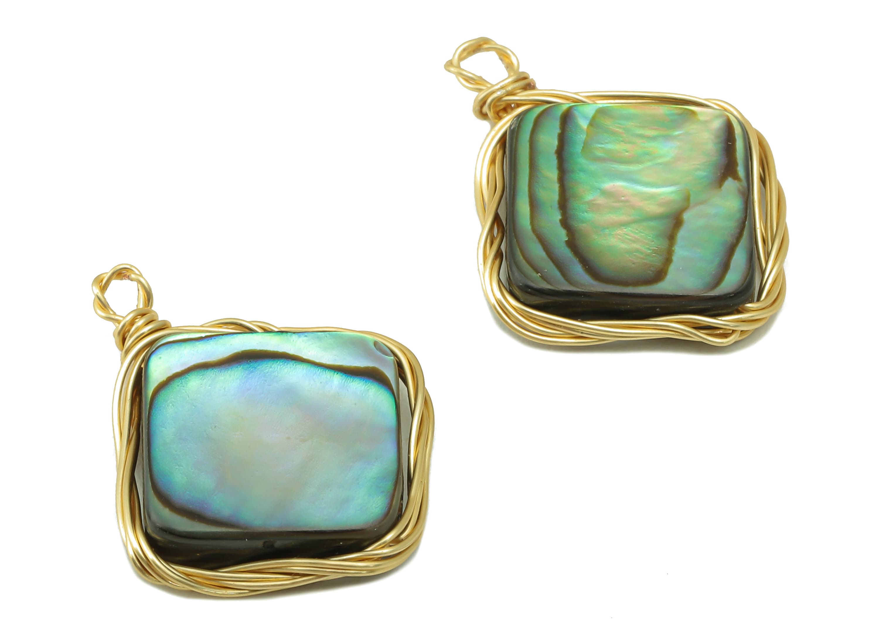 Abalone Earring Charm - Brass Abalone Pendant - Abalone Shell Charm - Square Natural Stone - Gold Tone Plated -21.13x 17.25 x 3.28mm-NS1899 - DOMEDBAZAAR