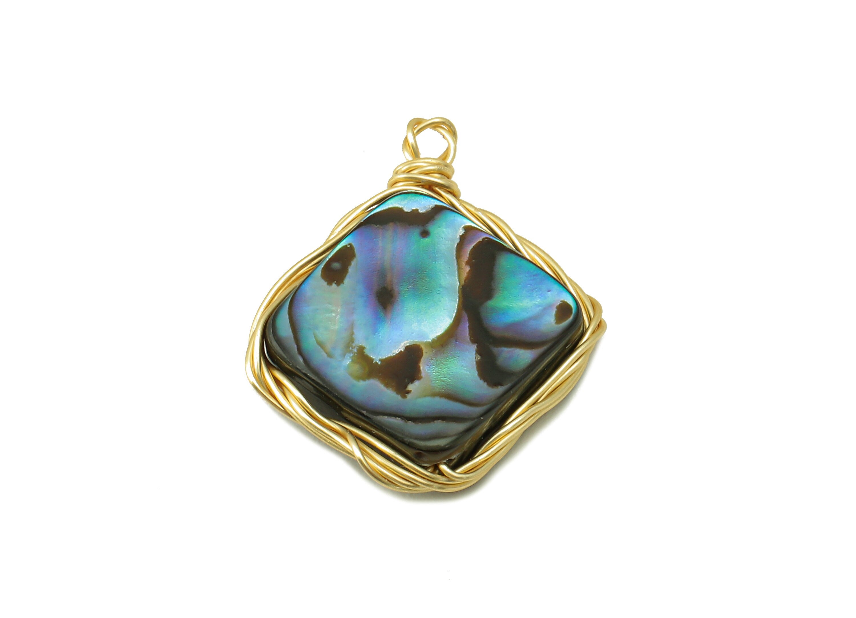Abalone Earring Charm - Brass Abalone Pendant - Abalone Shell Charm - Square Natural Stone - Gold Tone Plated -21.13x 17.25 x 3.28mm-NS1899 - DOMEDBAZAAR