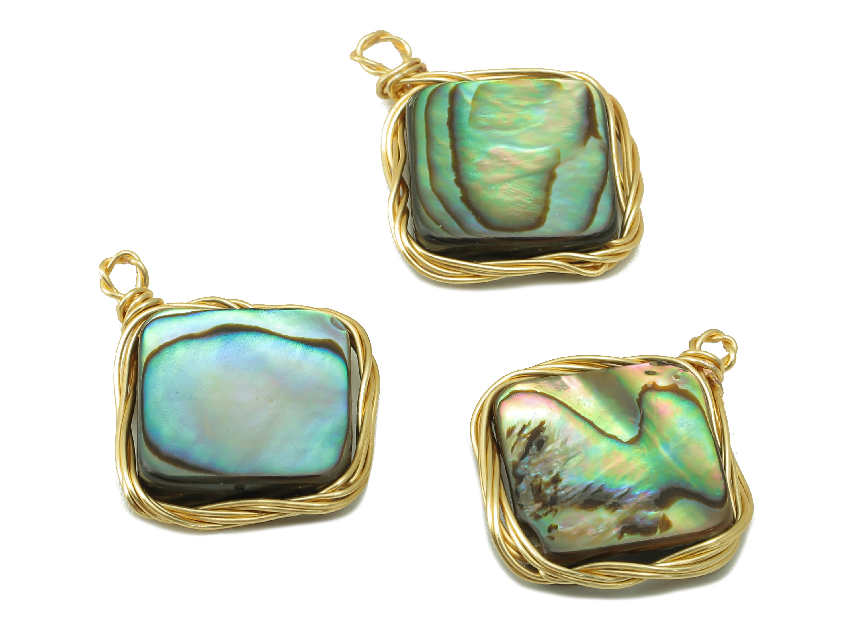 Abalone Earring Charm - Brass Abalone Pendant - Abalone Shell Charm - Square Natural Stone - Gold Tone Plated -21.13x 17.25 x 3.28mm-NS1899 - DOMEDBAZAAR