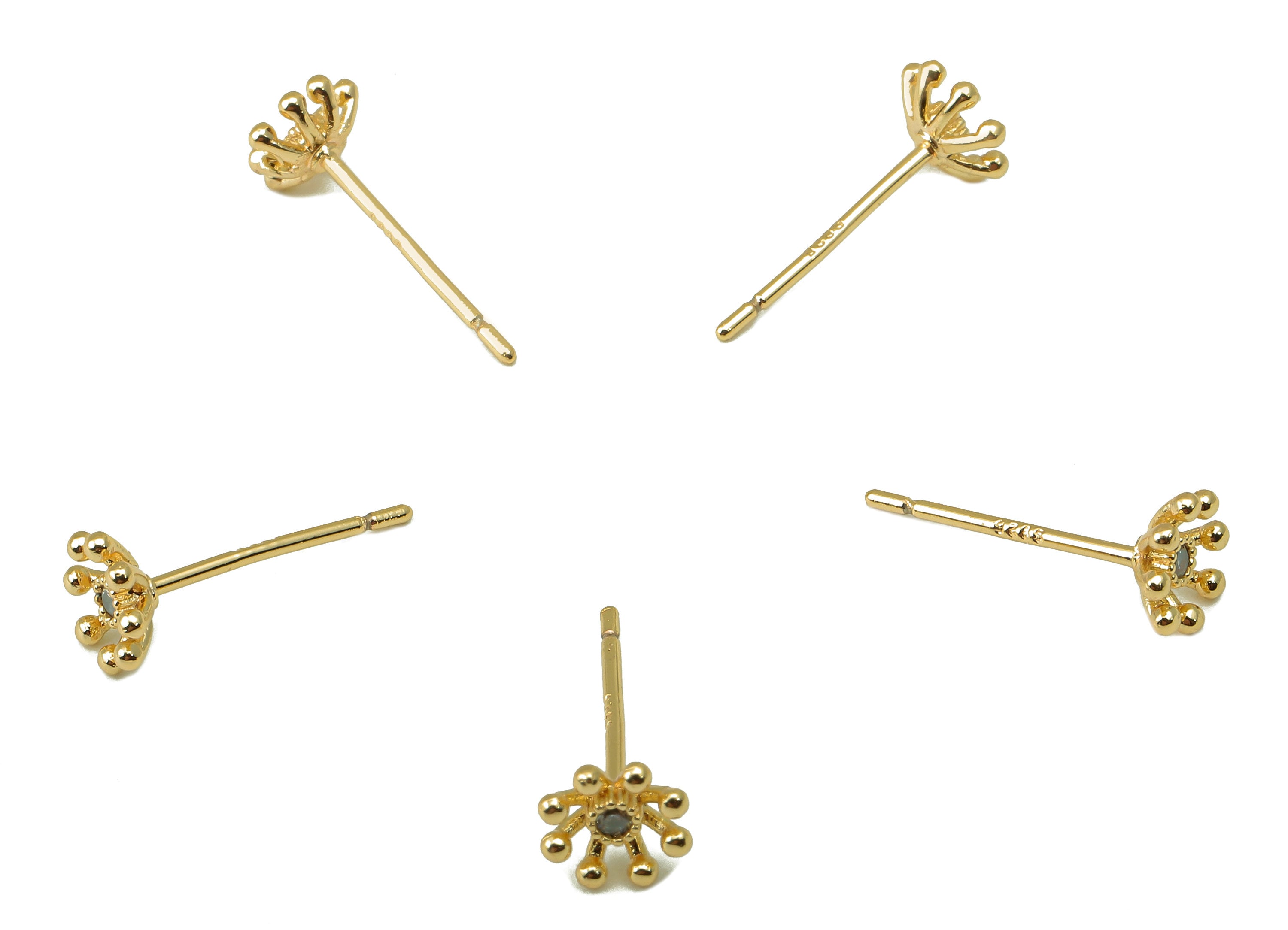 Brass Flower Earrings Stud - Mini Daisy with Cubic Zirconia Earring Post - Stud Earring - 18k real gold-plated brass-6x6x2mm- RGP6161 - DOMEDBAZAAR