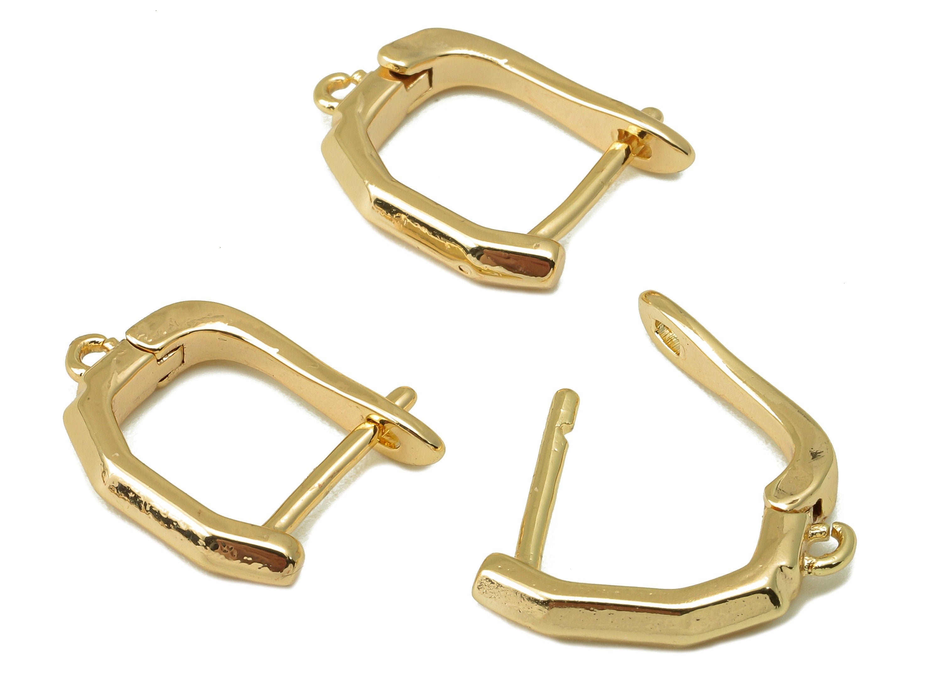 Brass Irregular Clasp Hoop Earring - Brass Loop Earring - Clasp Hoop Earring with Loop - 18K Real Gold Plating -17x13x3mm- RGP6163 - DOMEDBAZAAR