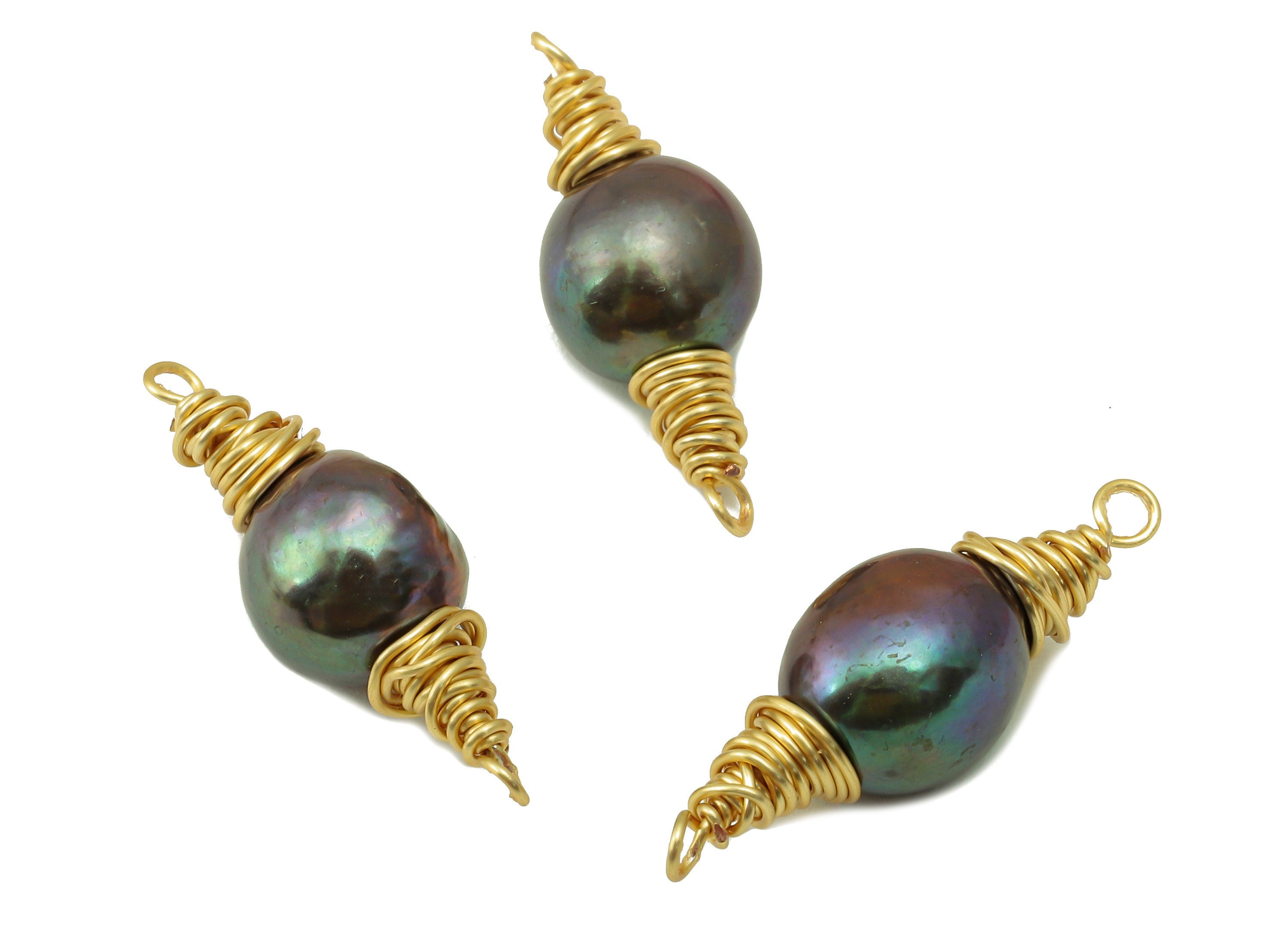 Pearl Earring Charm - black pearl Connector - black pearl Earring Charm -Black Natural Stone - Gold Tone Plated -25.82 x 8.6 x 8.64mm-NS1902 - DOMEDBAZAAR
