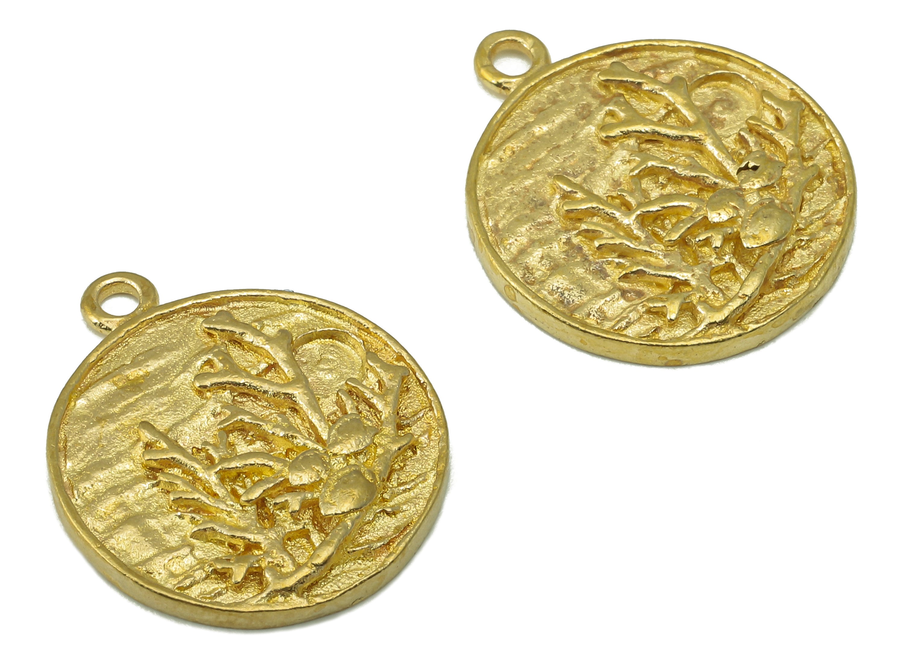 Raw Brass Round Tree Branch Earring Charm -Round Botanies For Necklace-Raw Brass Circle Branch Pendant-For Necklace-20.7x17.54x1.75mm-PP8358 - DOMEDBAZAAR
