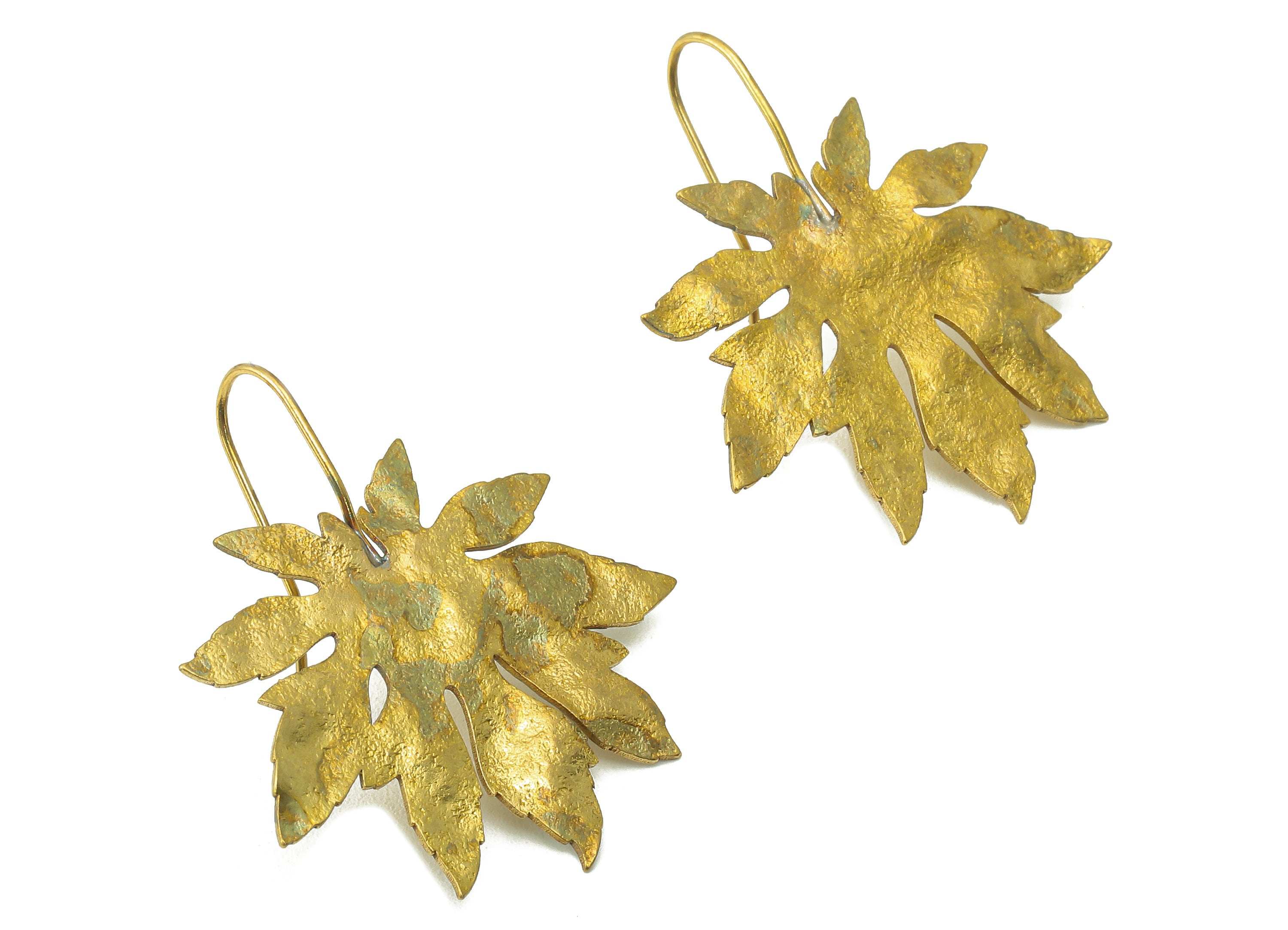 Raw Brass Horse Chestnut Ear Wires Earring - Brass Leaf Hook Earring -Textured Botanical Earring Hook - 33.91x 31.69x 0.96mm - PP8251 - DOMEDBAZAAR