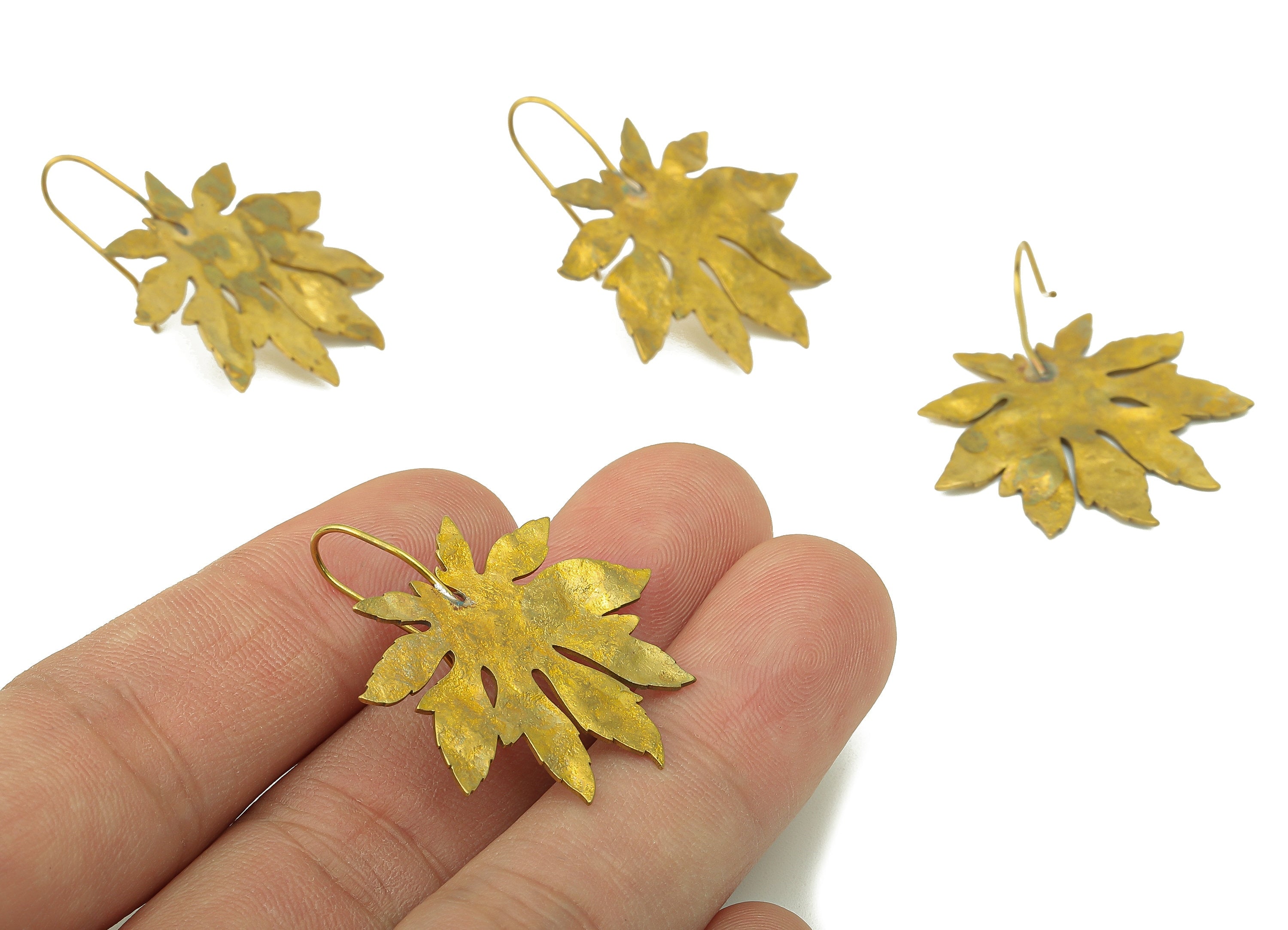 Raw Brass Horse Chestnut Ear Wires Earring - Brass Leaf Hook Earring -Textured Botanical Earring Hook - 33.91x 31.69x 0.96mm - PP8251 - DOMEDBAZAAR