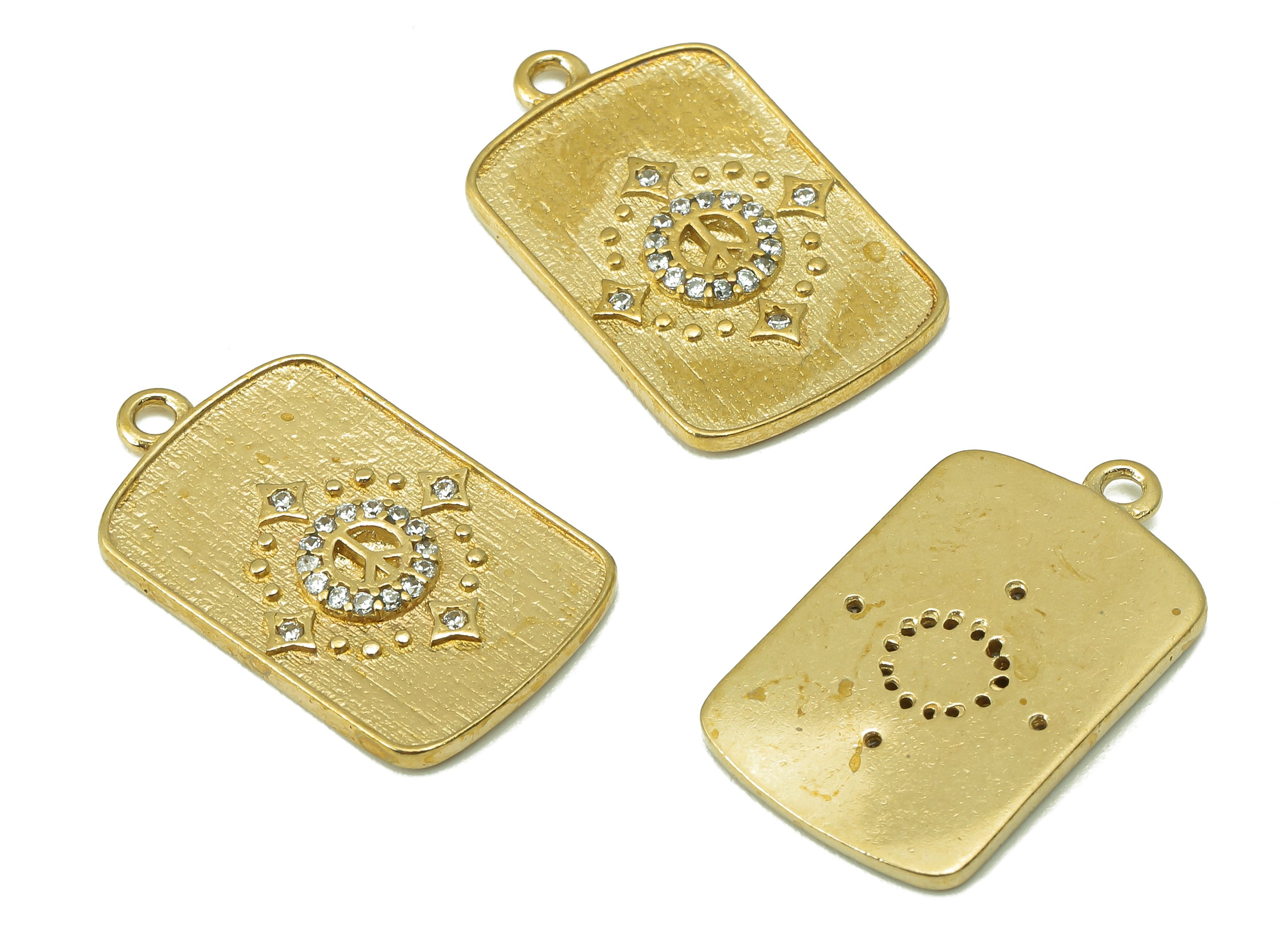 Raw Brass Rectangle Connectors For Necklace-Raw Brass Embossing Rectangle Pendant-diamond-Jewelry Supplies - 22.81 x 13.68x 1.71mm - PP8359 - DOMEDBAZAAR