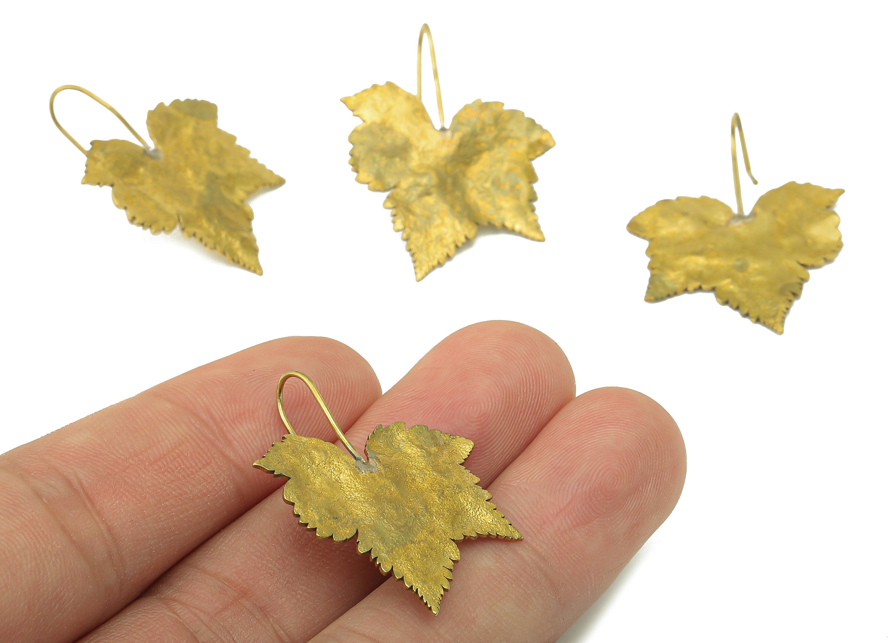 Raw Brass Maple Plane Ear Wires Earring - Brass Leaf Hook Earring -Textured Botanical Earring Hook - 33.43x 25.71x 1.5mm - PP8252 - DOMEDBAZAAR