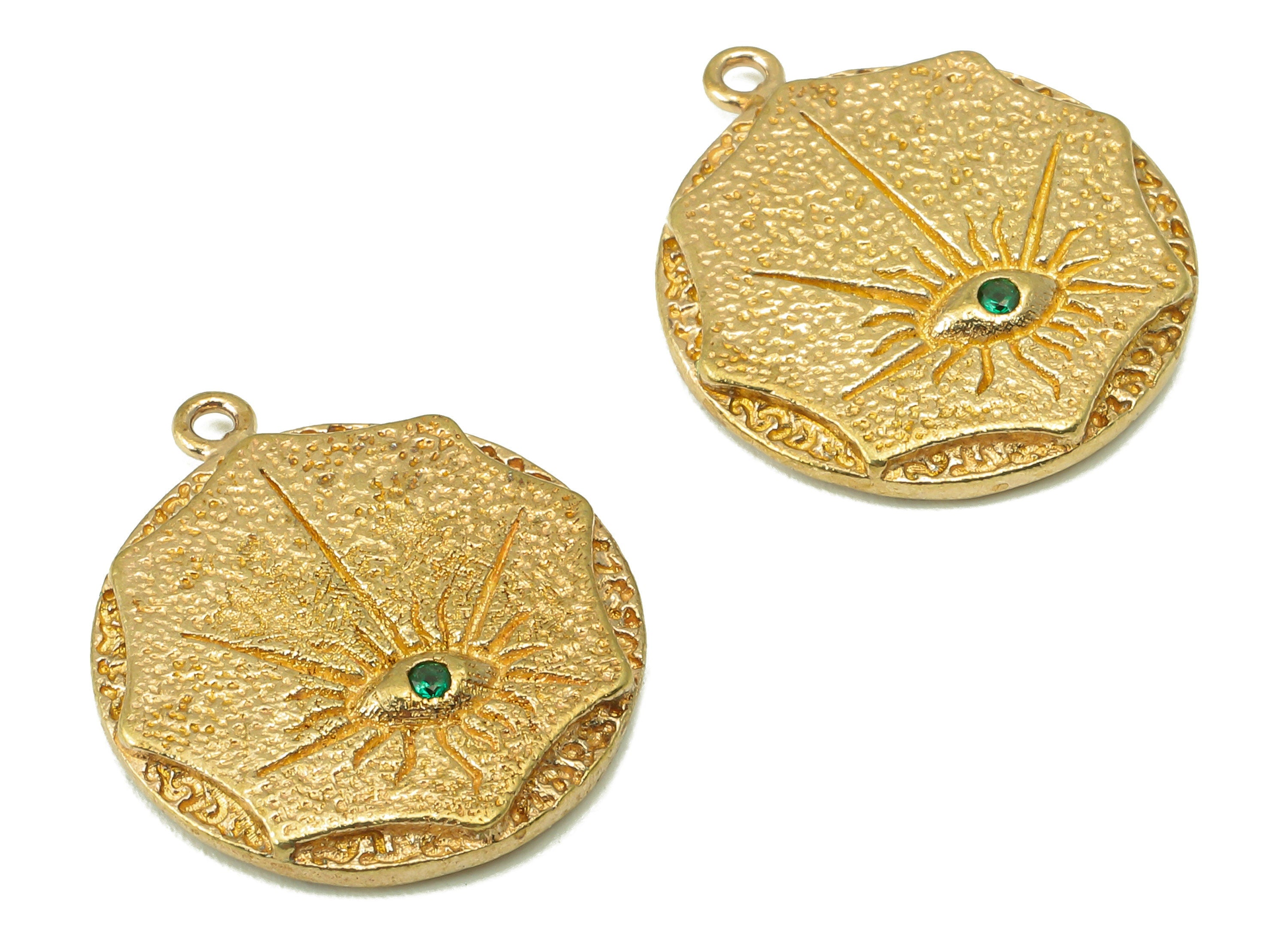 Raw Brass Round Eyes Earring Charm -Round Eyes For Necklace -Zircon Circle Eyes Pendant-For Necklace-20.88 x 18.07 x 2.65mm-PP8360 - DOMEDBAZAAR
