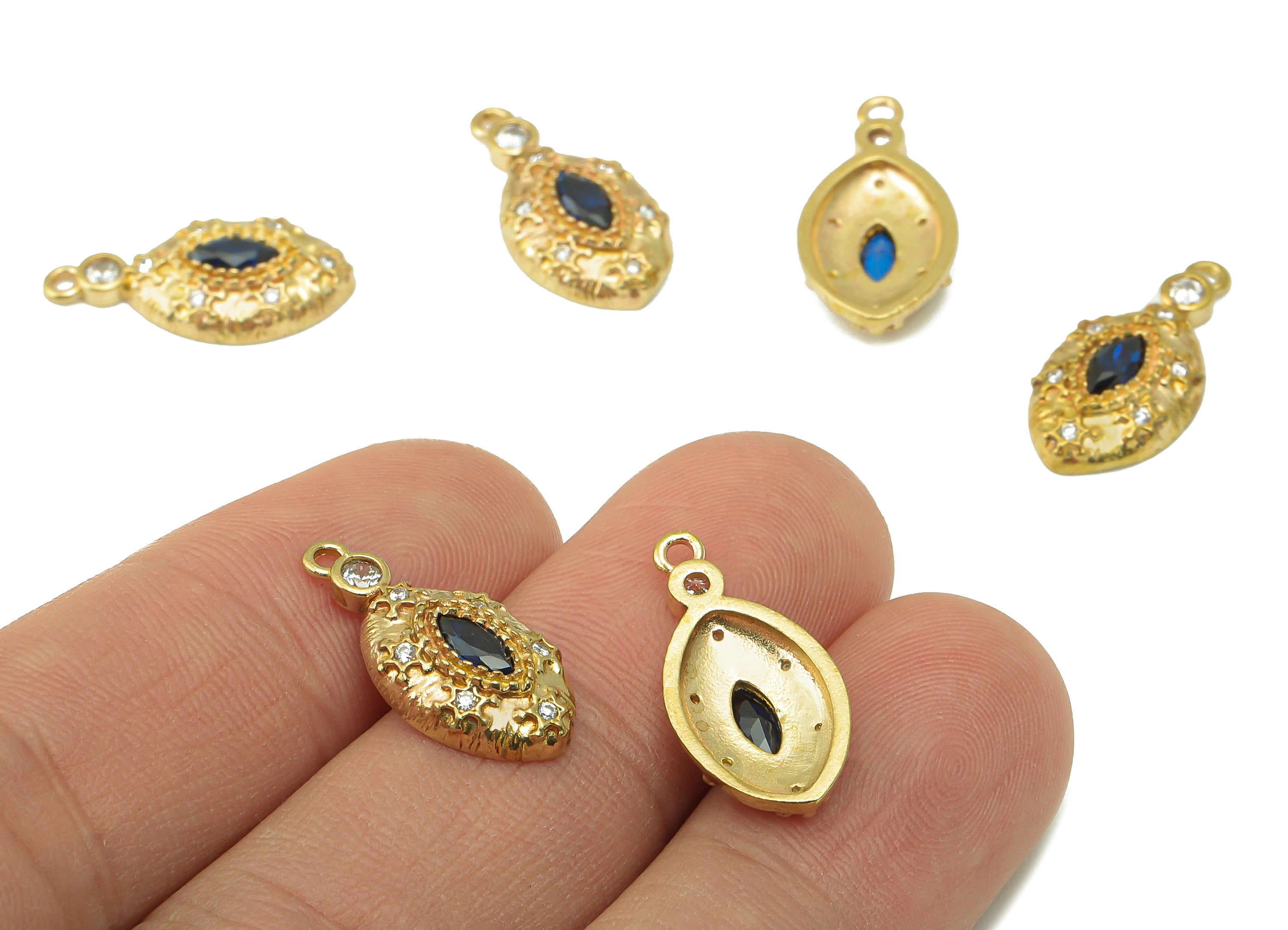 Raw Brass Round Ellipse Earring Charm-Round Zircon Precious Stone Charm For Necklace -Zircon Pendant-For Necklace-20.1x 10.08x 2.26mm-PP8362 - DOMEDBAZAAR