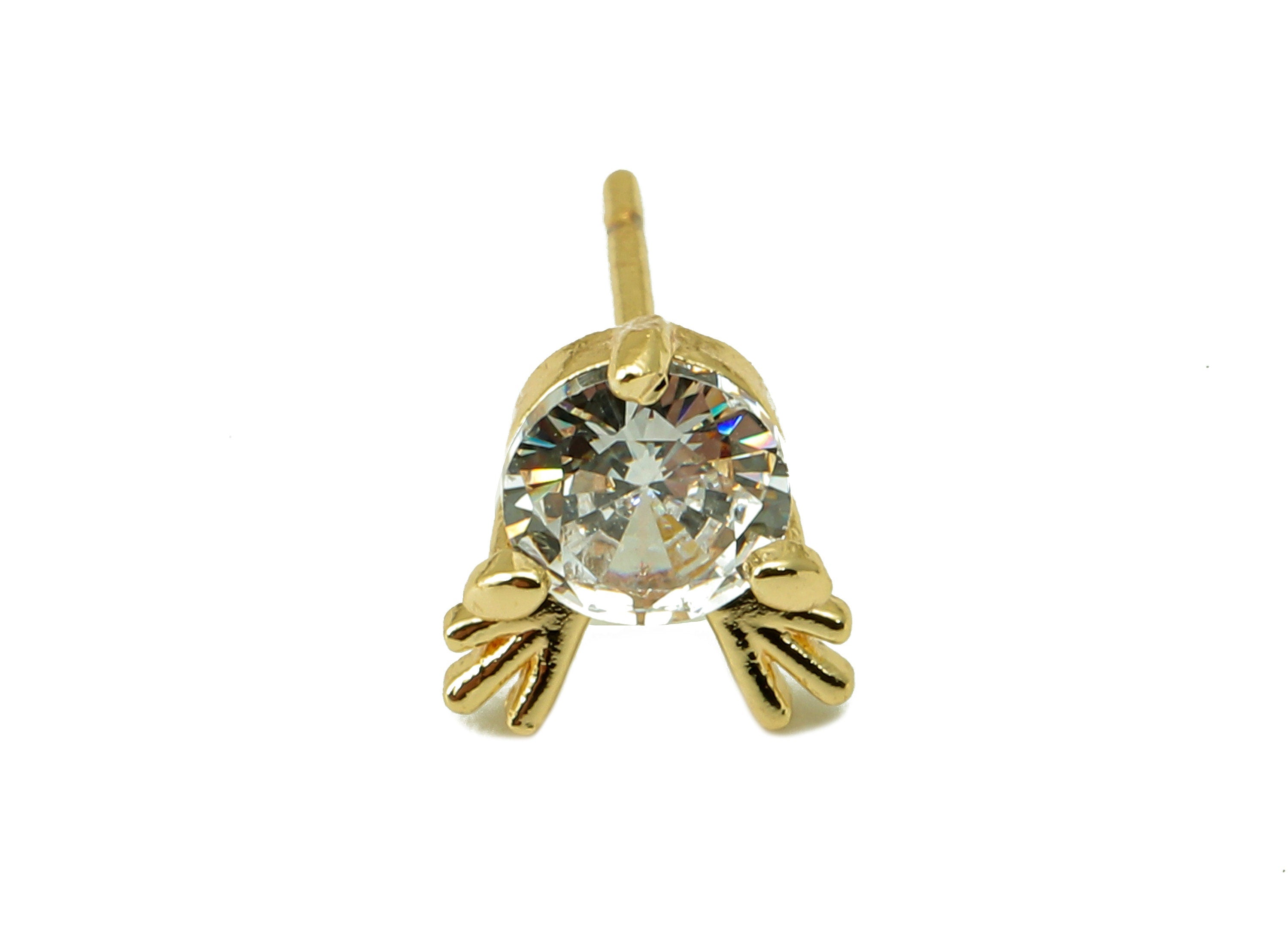 Brass Antler Earring Post - Cubic Zirconia Eyes Earring Stud -18k real gold-plated brass-Jewely Making Supplies -Findings-8x7x3mm- RGP6187 - DOMEDBAZAAR