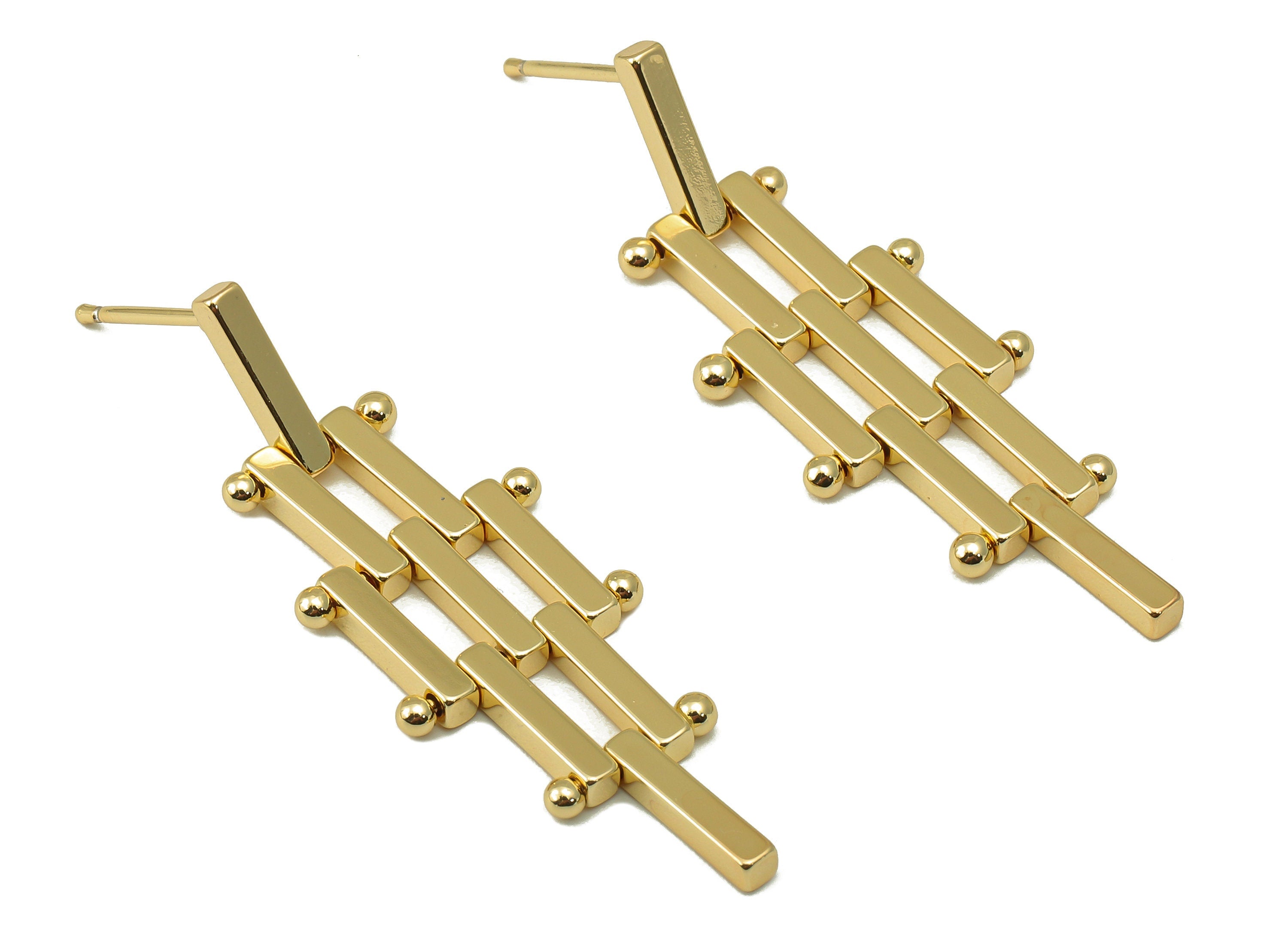 Brass Tassel Stud Earring - Metal Tassel Earring Post - Gold Geometry Tassel Earring Post - 18K Real Gold Plating -43x14x2mm- RGP6194 - DOMEDBAZAAR
