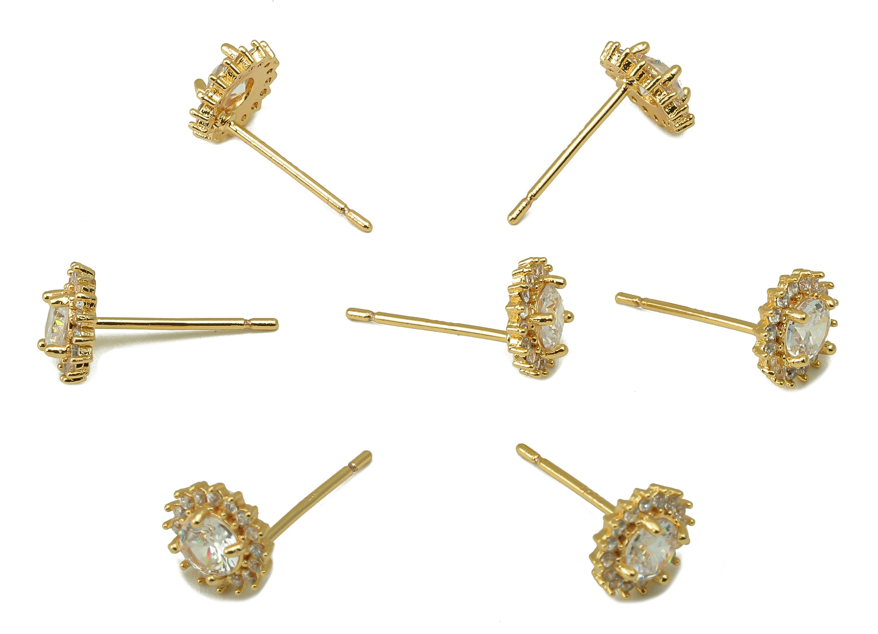 Brass Round Flower Earring Stud - Cubic Zirconia Eyes Sunflower Earring Post- 18K Real Gold Plated -CZ Earring Findings- 7x7x3mm- RGP6195 - DOMEDBAZAAR