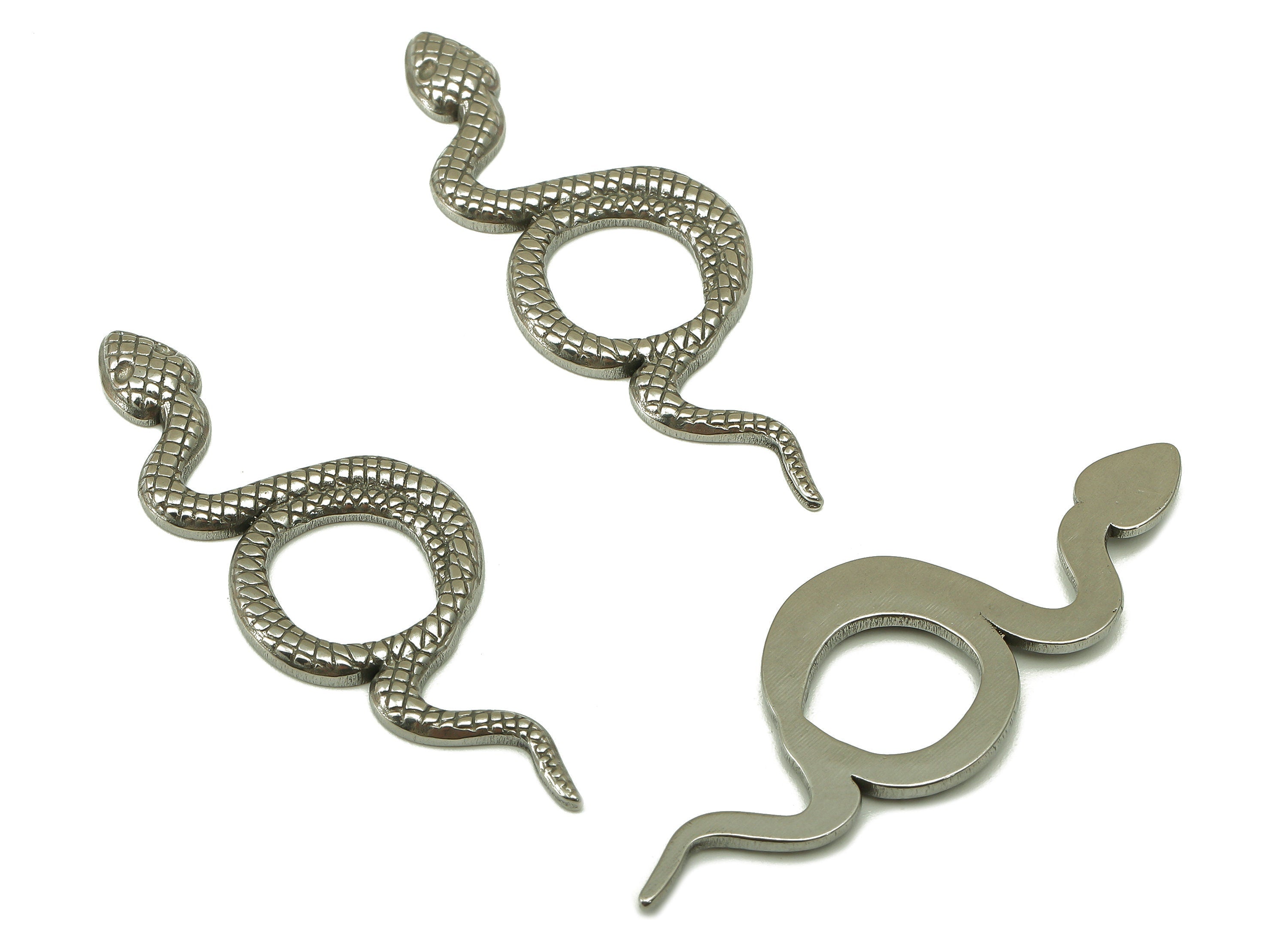 Stainless Steel Snake Earring Charms - Stainless Steel Snake - 304 Stainless Steel- Steel Textured Animal Charm - 49.28x17.42x 2mm - SS1420 - DOMEDBAZAAR