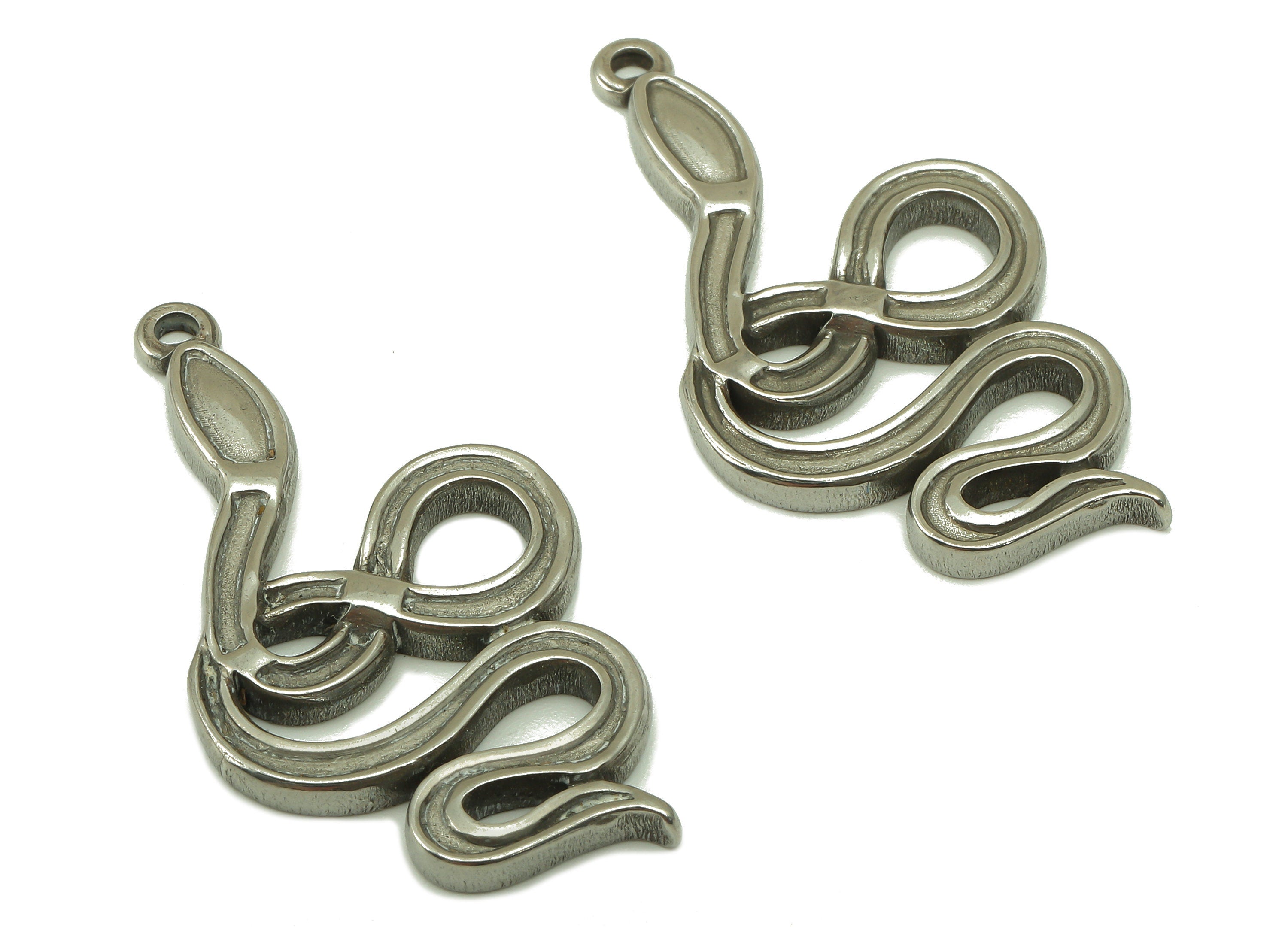 Stainless Steel Snake Earring Charms - Stainless Steel Snake - 304 Stainless Steel- Steel Textured Animal Charm - 34.83x18.26x2.4mm - SS1421 - DOMEDBAZAAR