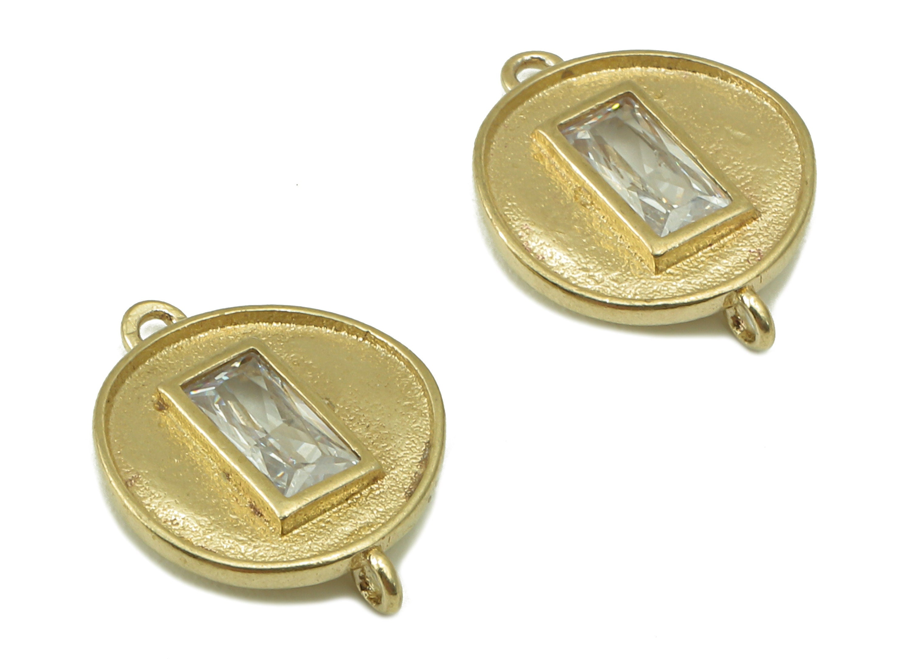 Brass Round Earring - Raw Brass Cubic Zircon Connector - CZ Rectangle Connector - For Bracelet  - Jewelry Supplies - 14.3x11.2x2.6mm- PP8569 - DOMEDBAZAAR