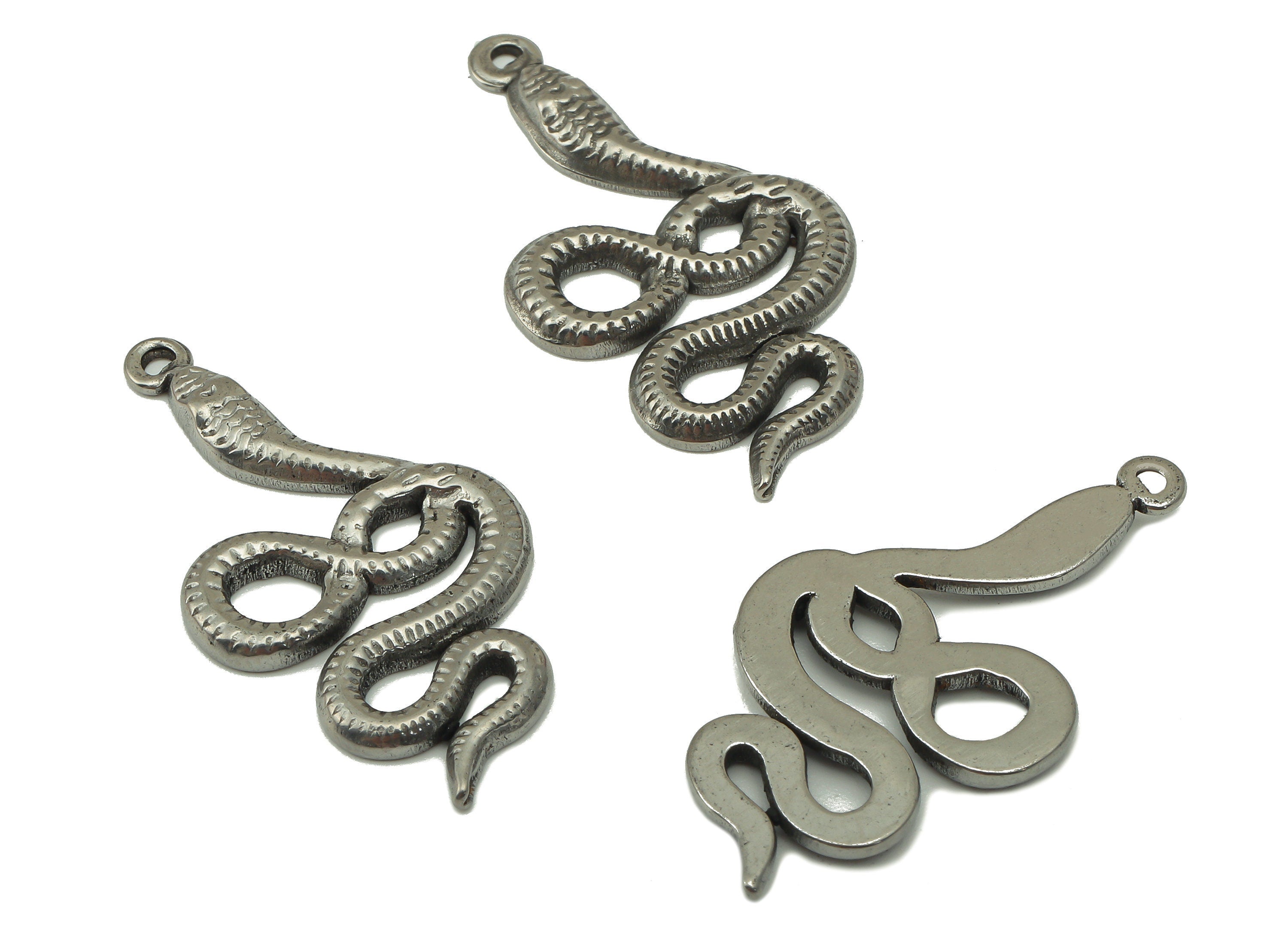 Stainless Steel Snake Earring Charms - Stainless Steel Snake - Steel Snake Pendant - Steel Textured Animal Charm -31.97x 17x 1.9mm - SS1424 - DOMEDBAZAAR