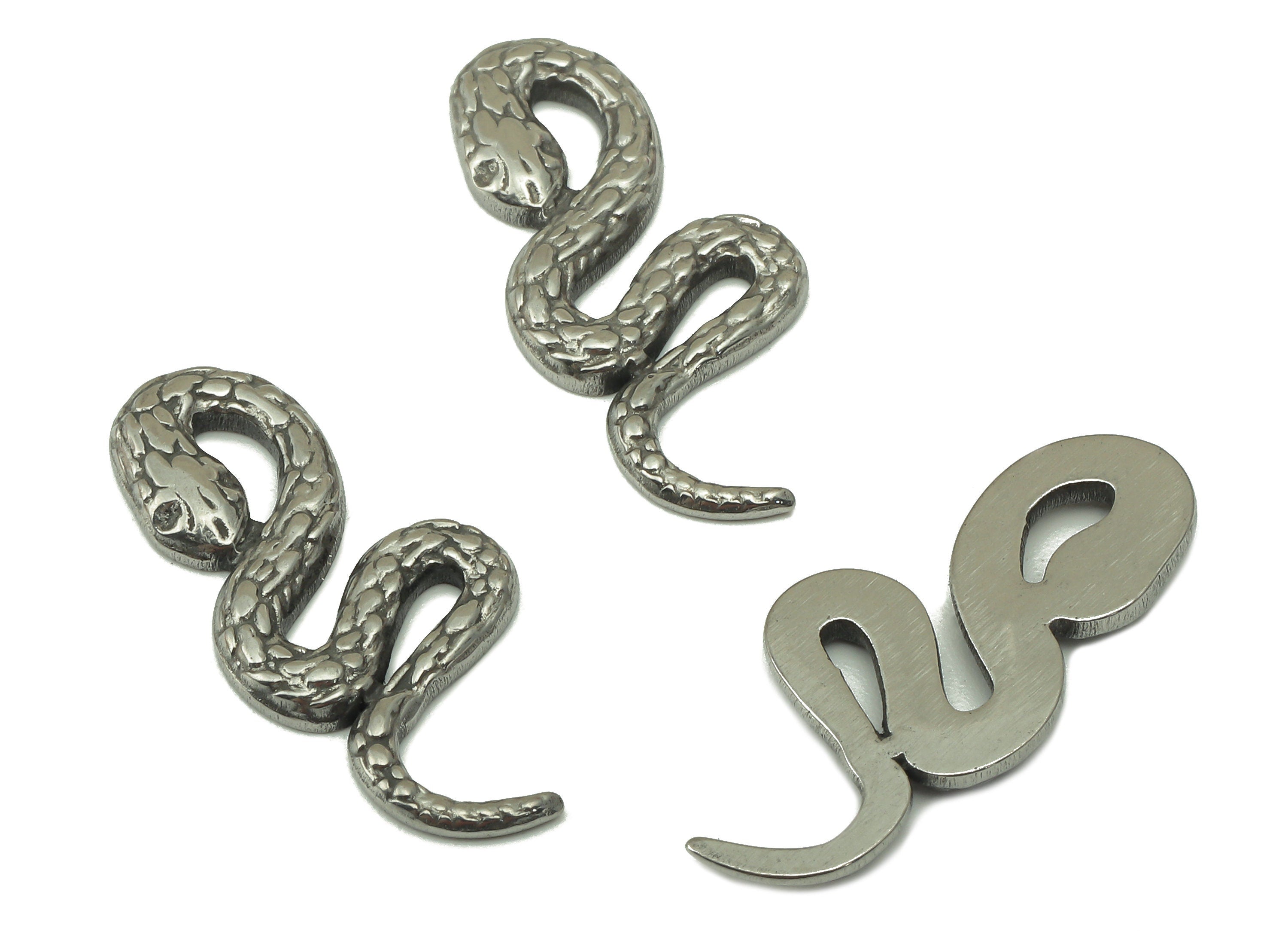 Stainless Steel Snake Earring Charms - Stainless Steel Snake - Steel Snake - Steel Textured Animal Charm -25.43 x 11.6 x 1.77mm - SS1425 - DOMEDBAZAAR