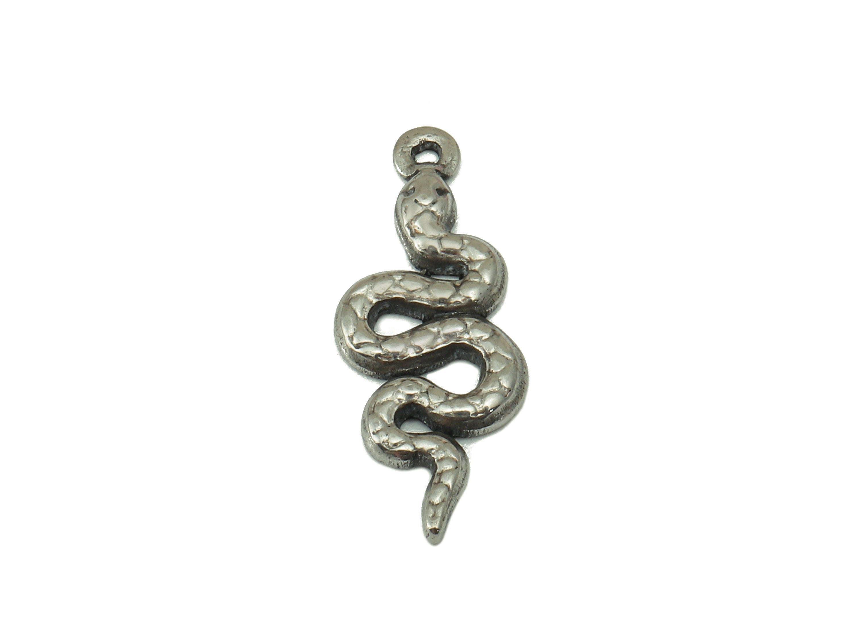 Stainless Steel Snake Earring Charms - Stainless Steel Snake - Mini Snake Pendant- Steel Textured Animal Charm -20.31x 7.71x 1.29mm - SS1429 - DOMEDBAZAAR