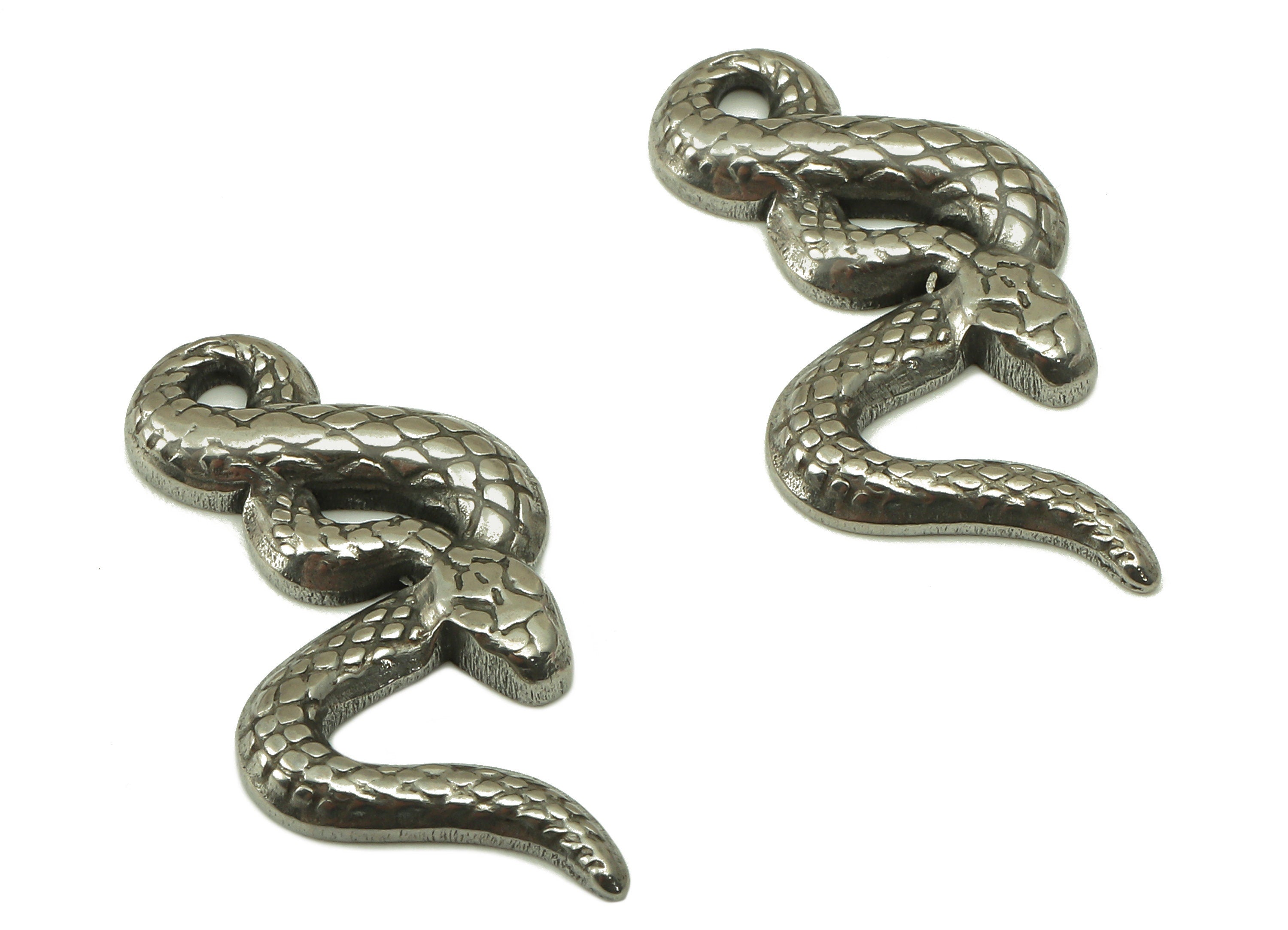 Stainless Steel Snake Earring Charms - Steel Cross Snake -Stainless Steel Snake - Steel Textured Animal Charm -24.54x 10.2 x 2.07mm - SS1432 - DOMEDBAZAAR