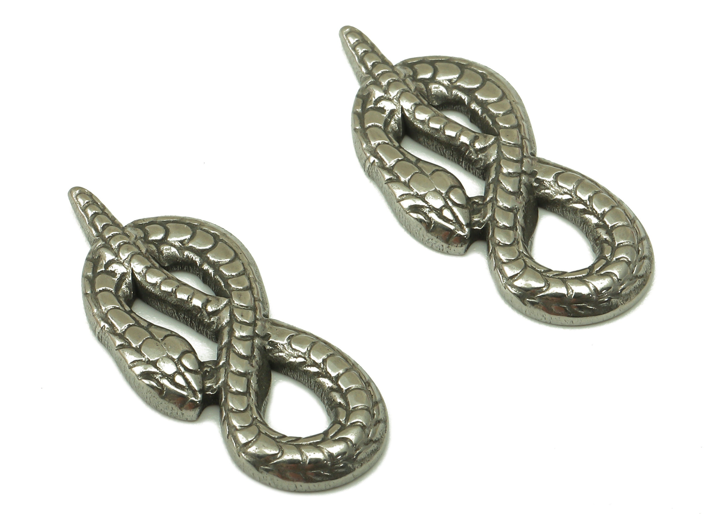Stainless Steel Snake Earring Charms - Steel Cross Snake -Stainless Steel Snake - Steel Textured Animal Charm -25.8x 12.39x 2.24mm - SS1433 - DOMEDBAZAAR