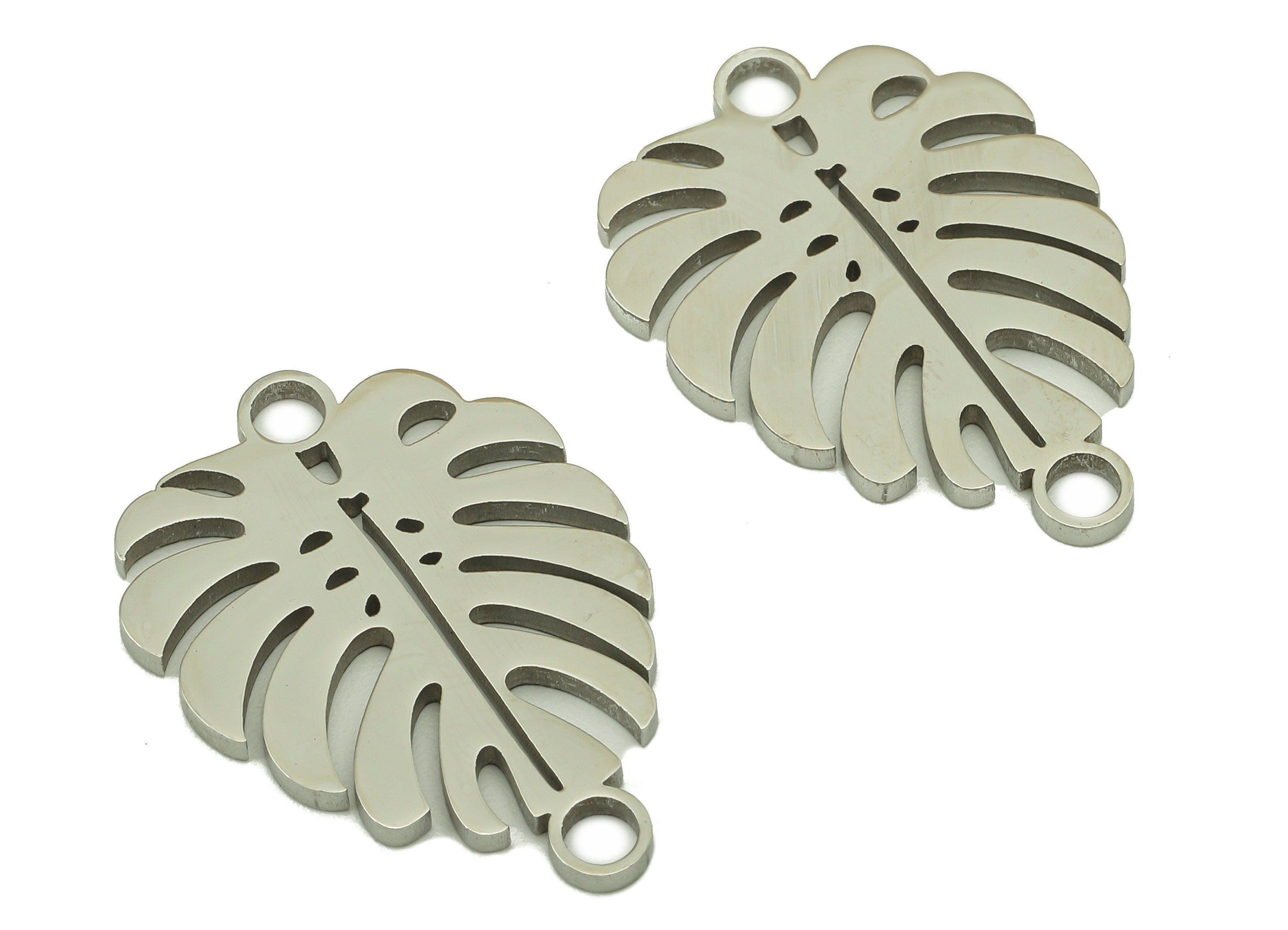 Stainless Steel Monstera Earring Charm - Steel Monstera Connector -Stainless Steel - Steel Leaf Charm -26.4x 18.5 x 1.4mm - SS1434 - DOMEDBAZAAR