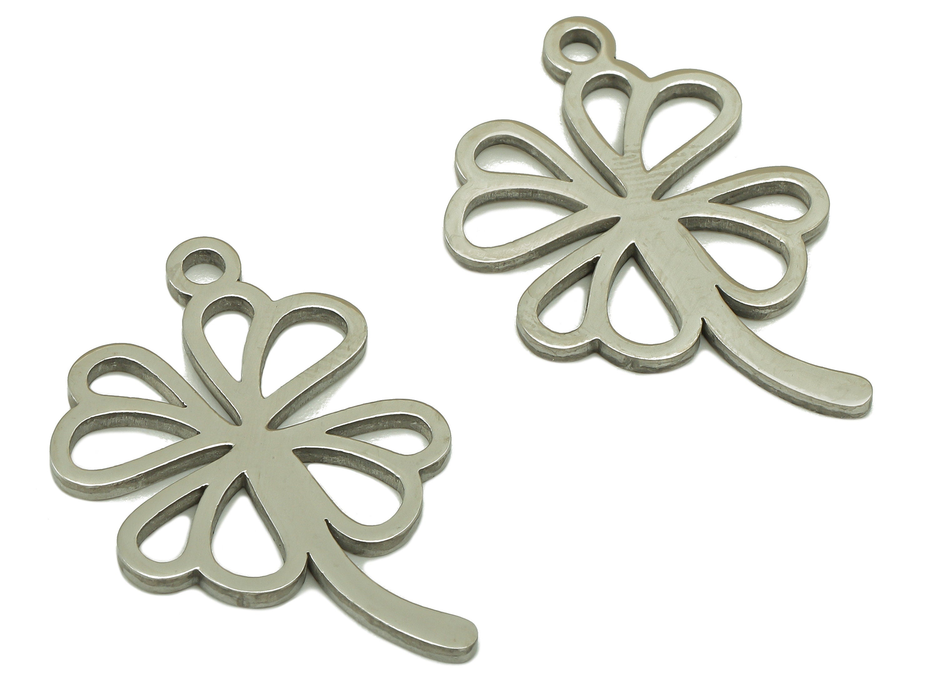 Stainless Steel Four-Leaf Clover Earring Charm - Steel Pendant -Stainless Steel Clover Charm - Steel Leaf Charm -28.7x 19.38x 1.29mm- SS1435 - DOMEDBAZAAR