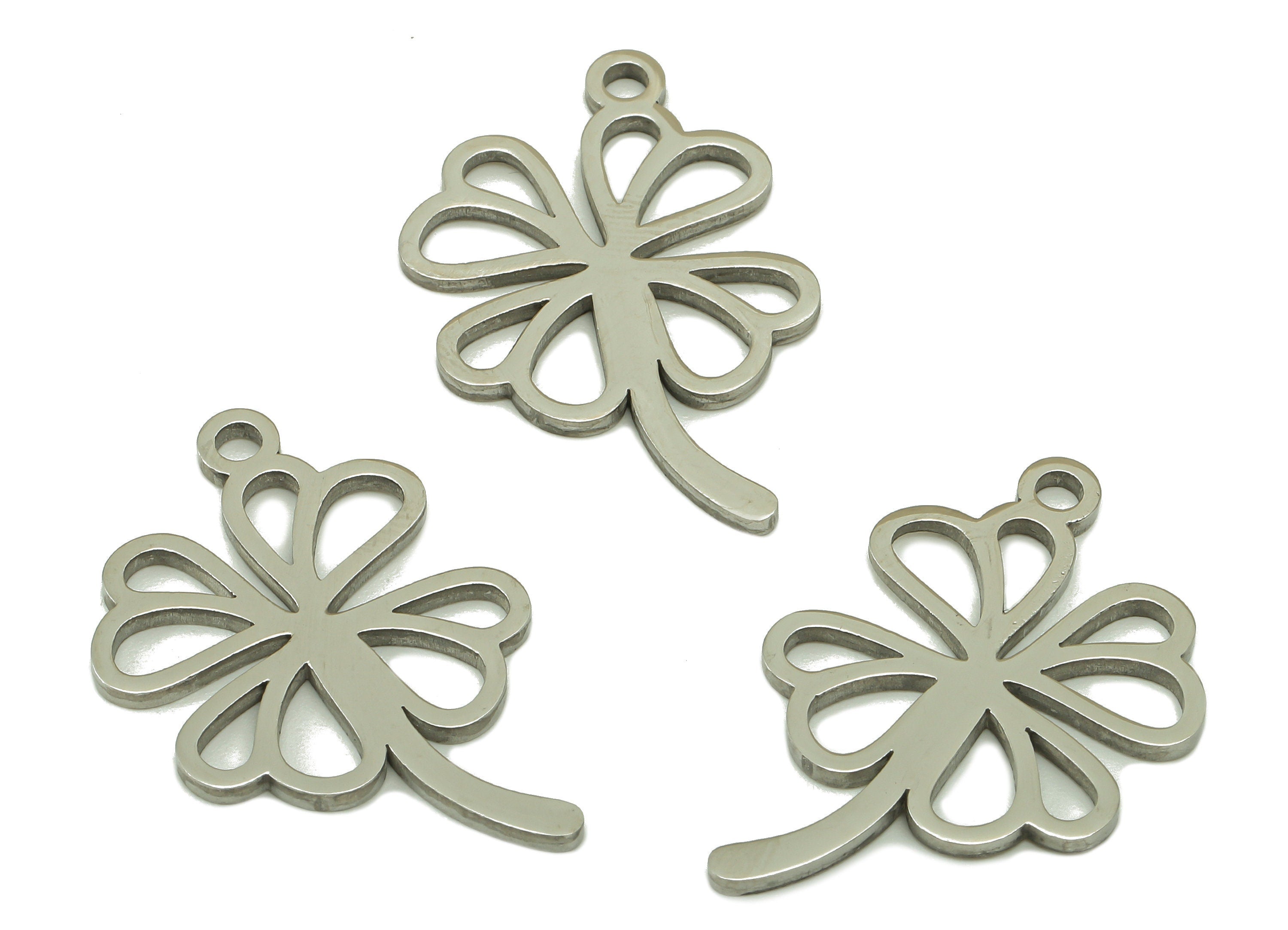Stainless Steel Four-Leaf Clover Earring Charm - Steel Pendant -Stainless Steel Clover Charm - Steel Leaf Charm -28.7x 19.38x 1.29mm- SS1435 - DOMEDBAZAAR