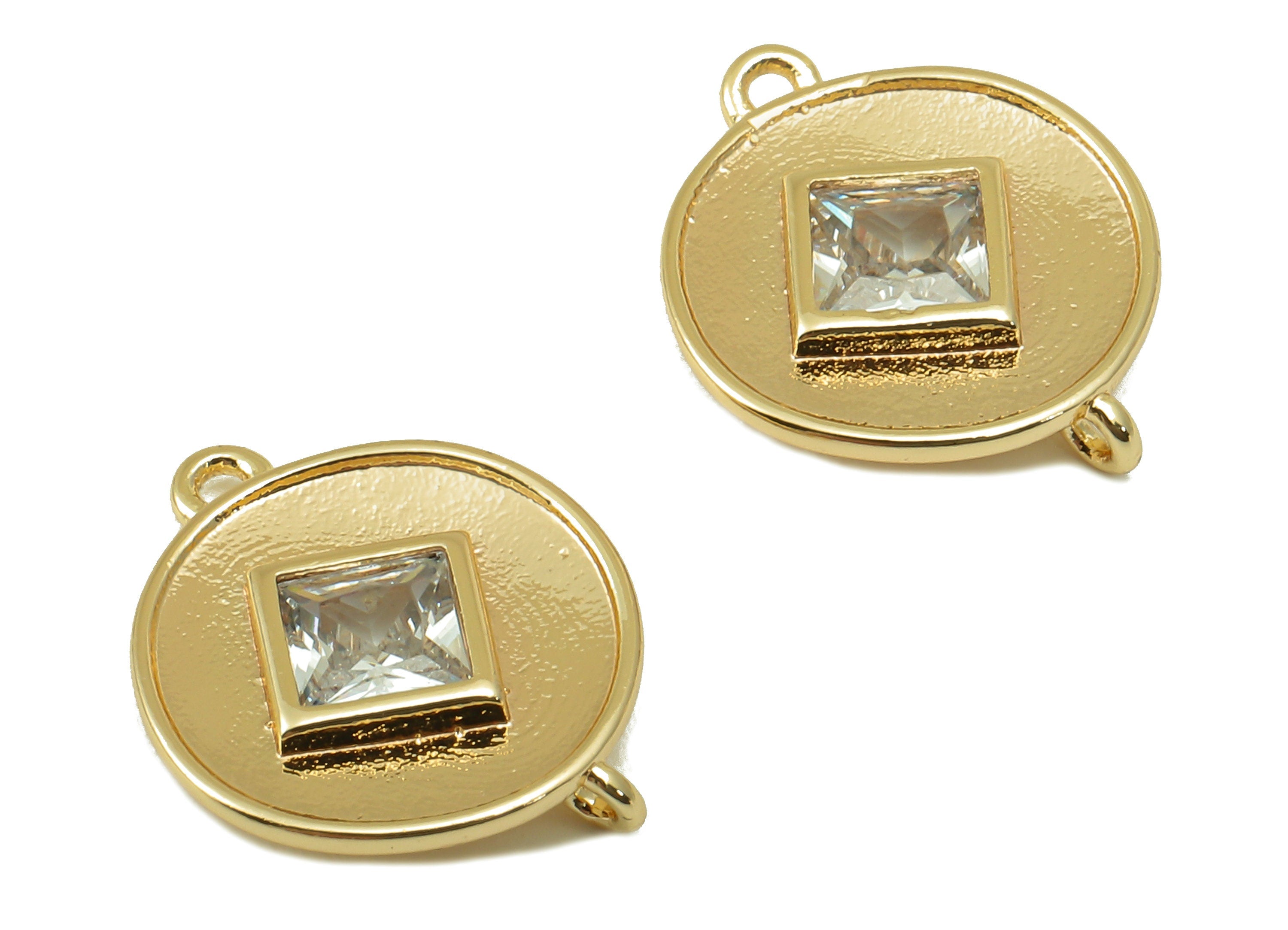 Brass Round Earring Connector - Brass Cubic Zircon Charms - CZ Princess Cross Connector -18K Real Gold Plated Brass -14.2x11.4x2.7mm-RGP6655 - DOMEDBAZAAR