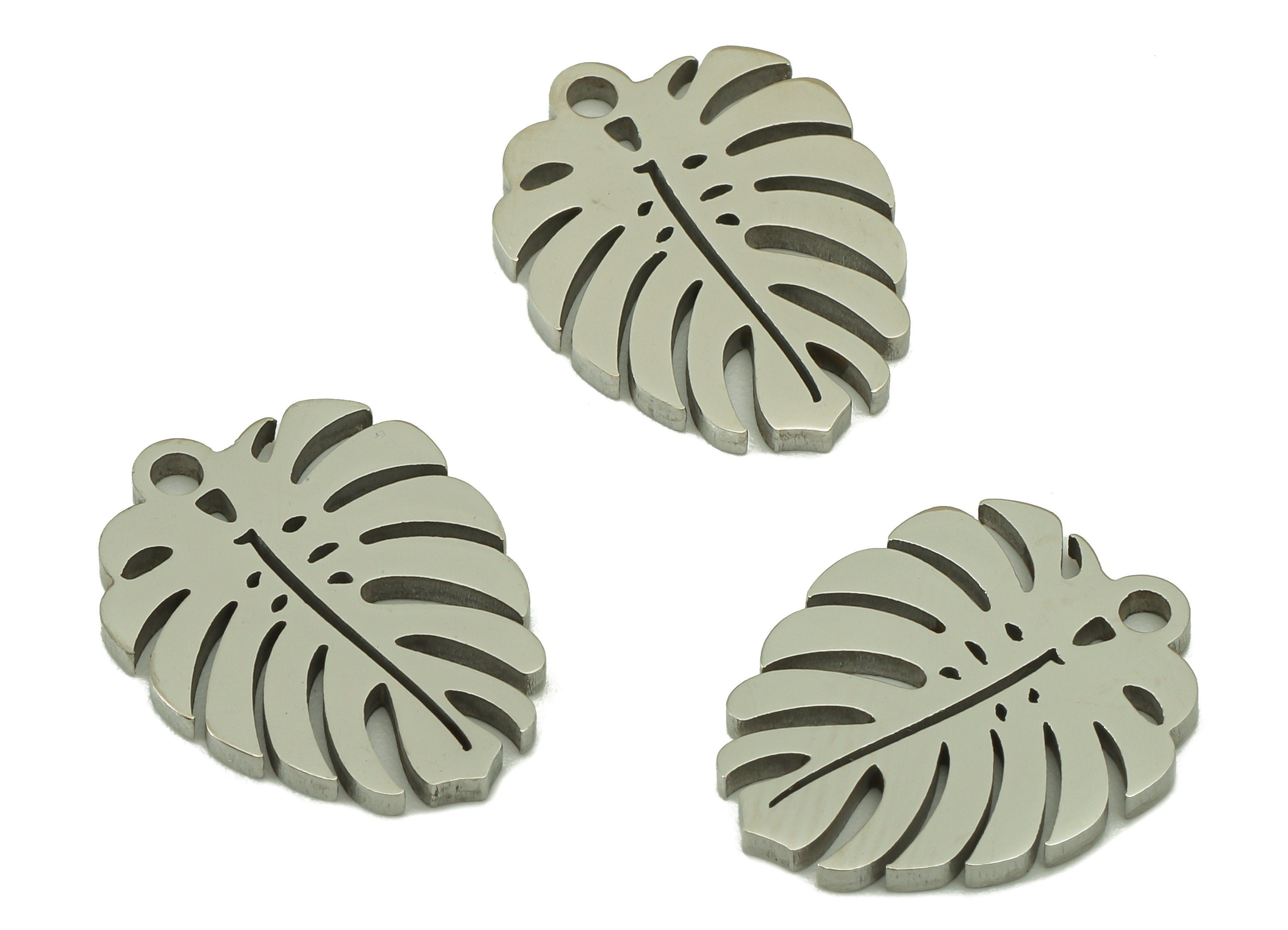 Stainless Steel Monstera Earring Charm - Steel Monstera Earring Charm -Stainless Steel - Steel Leaf Charm - 17.15 x 13.12 x 1.36mm - SS1436 - DOMEDBAZAAR
