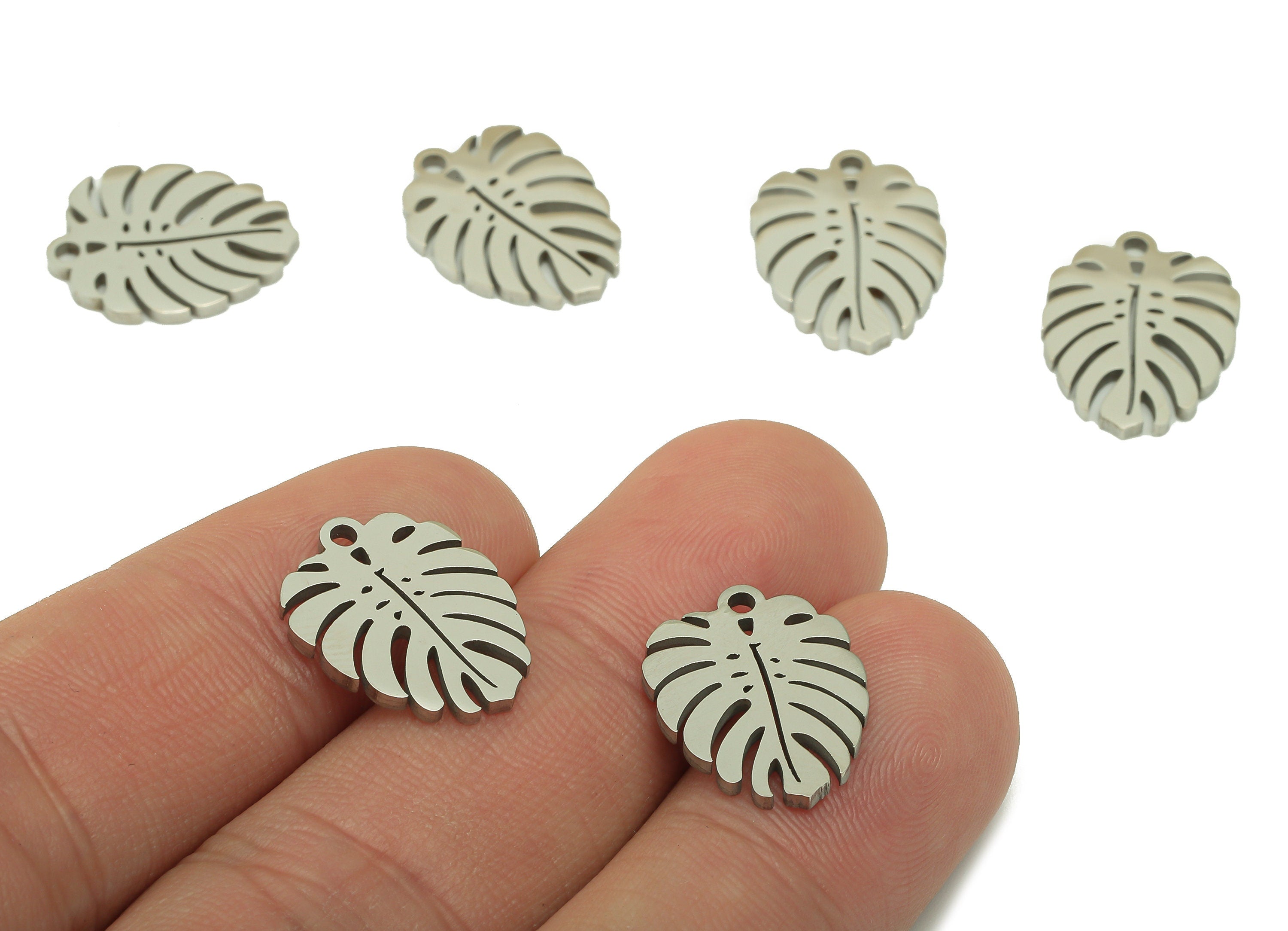 Stainless Steel Monstera Earring Charm - Steel Monstera Earring Charm -Stainless Steel - Steel Leaf Charm - 17.15 x 13.12 x 1.36mm - SS1436 - DOMEDBAZAAR