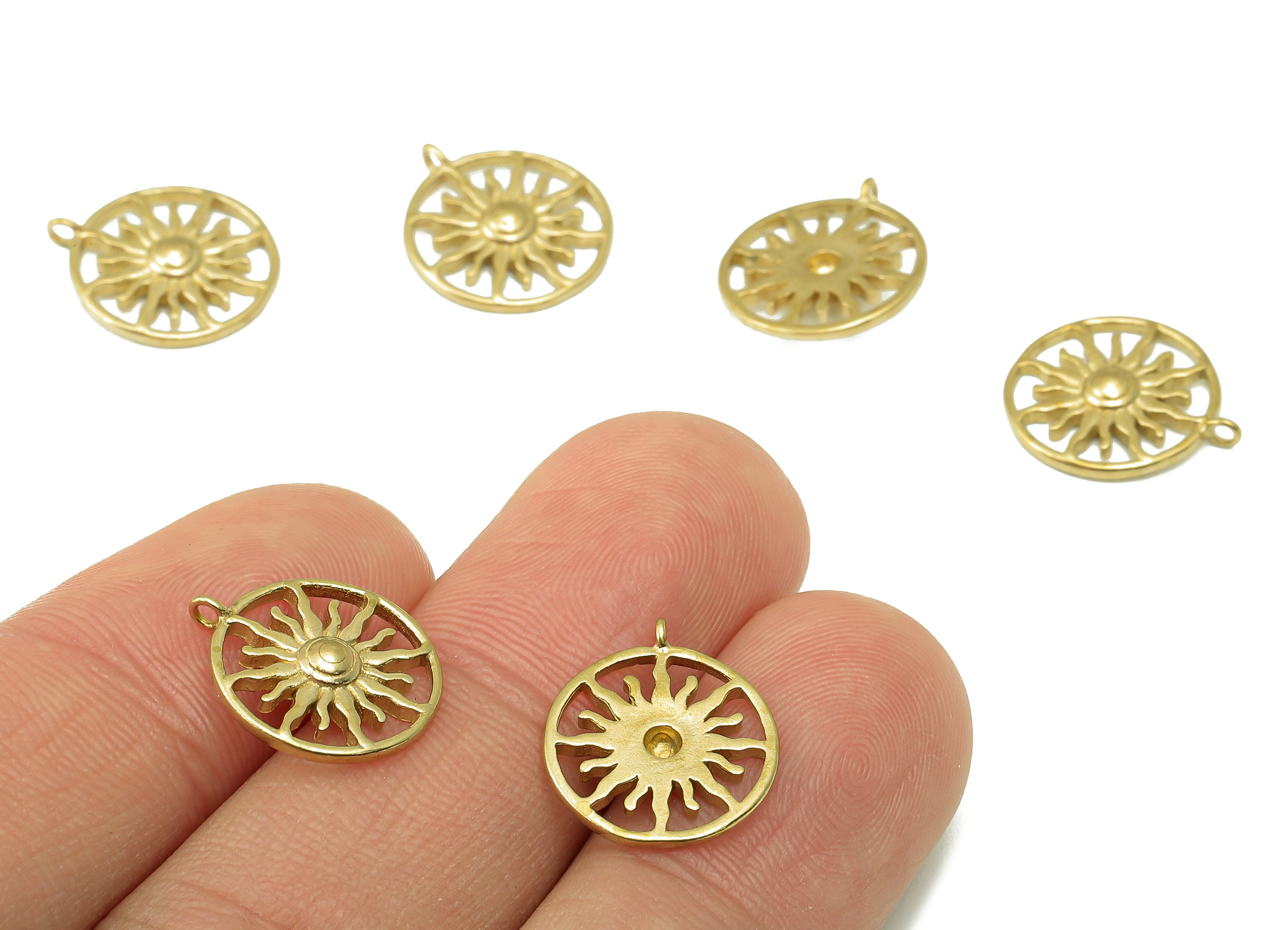 Raw Brass Round Hollow Out Earring-Raw Brass Branch Pendant-Hollow Out Pattern-Round Jewelry Making Supplies-15.32 x 13.41 x 2.24mm - PP8364 - DOMEDBAZAAR